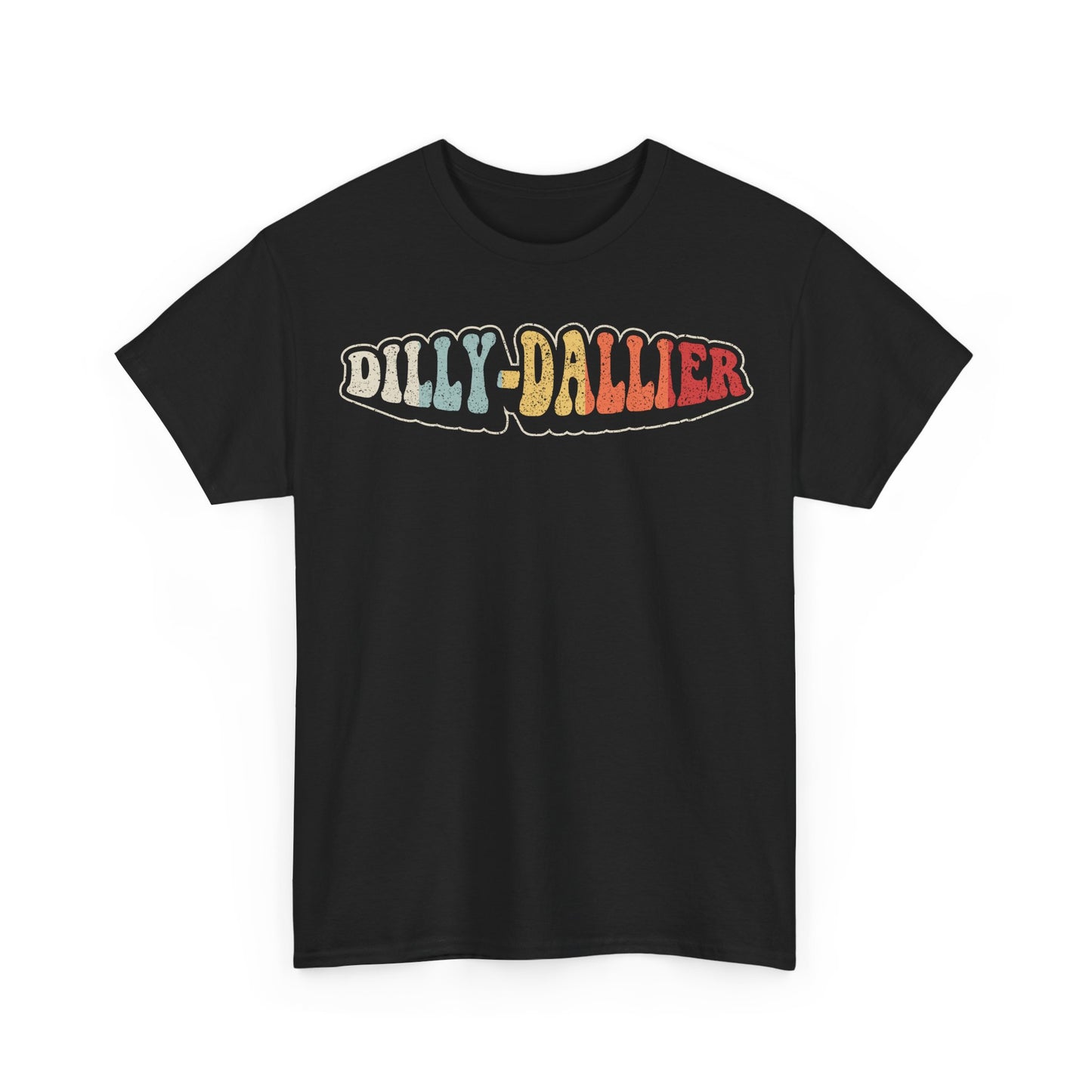 Dilly Dallier Retro Logo Tee — Vintage Rainbow Graphic T-Shirt