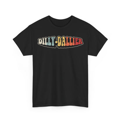 Dilly Dallier Retro Logo Tee — Vintage Rainbow Graphic T-Shirt