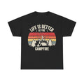 Life Is Better At The Campfire Retro Camping Sunset Scene T Shirt With Mountains