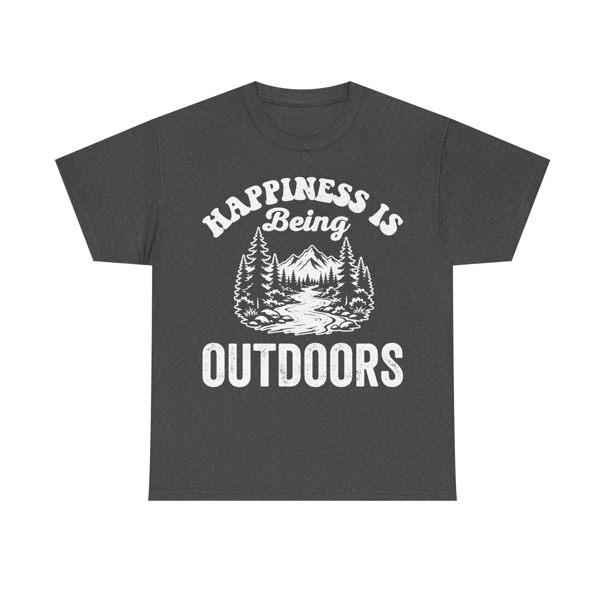 Outdoors Theme T Shirt With Happiness Is Being Outdoors Mountain Forest Vintage Distressed Print