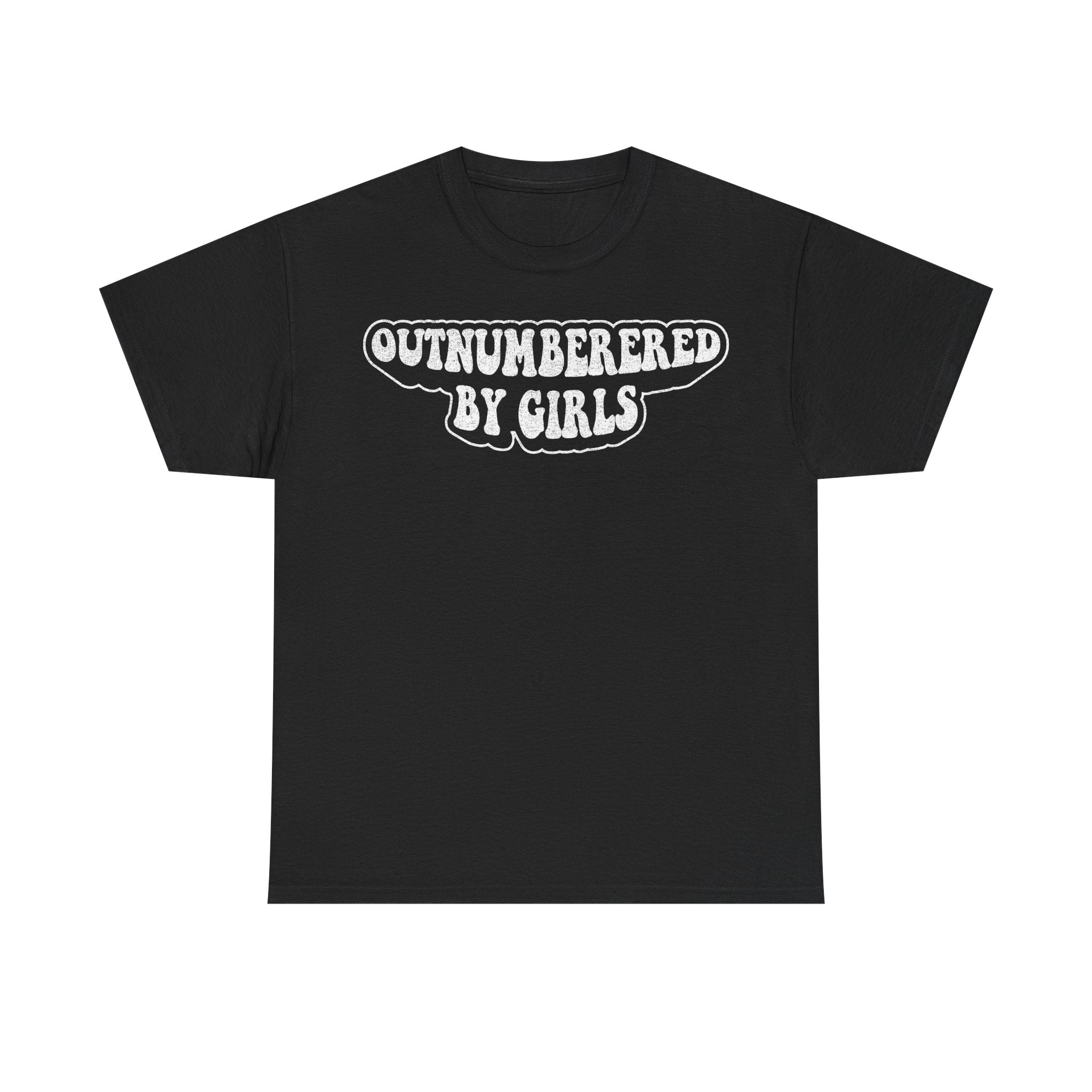 Outnumbered By Girls T-Shirt — Funny Retro Logo Tee for Guys
