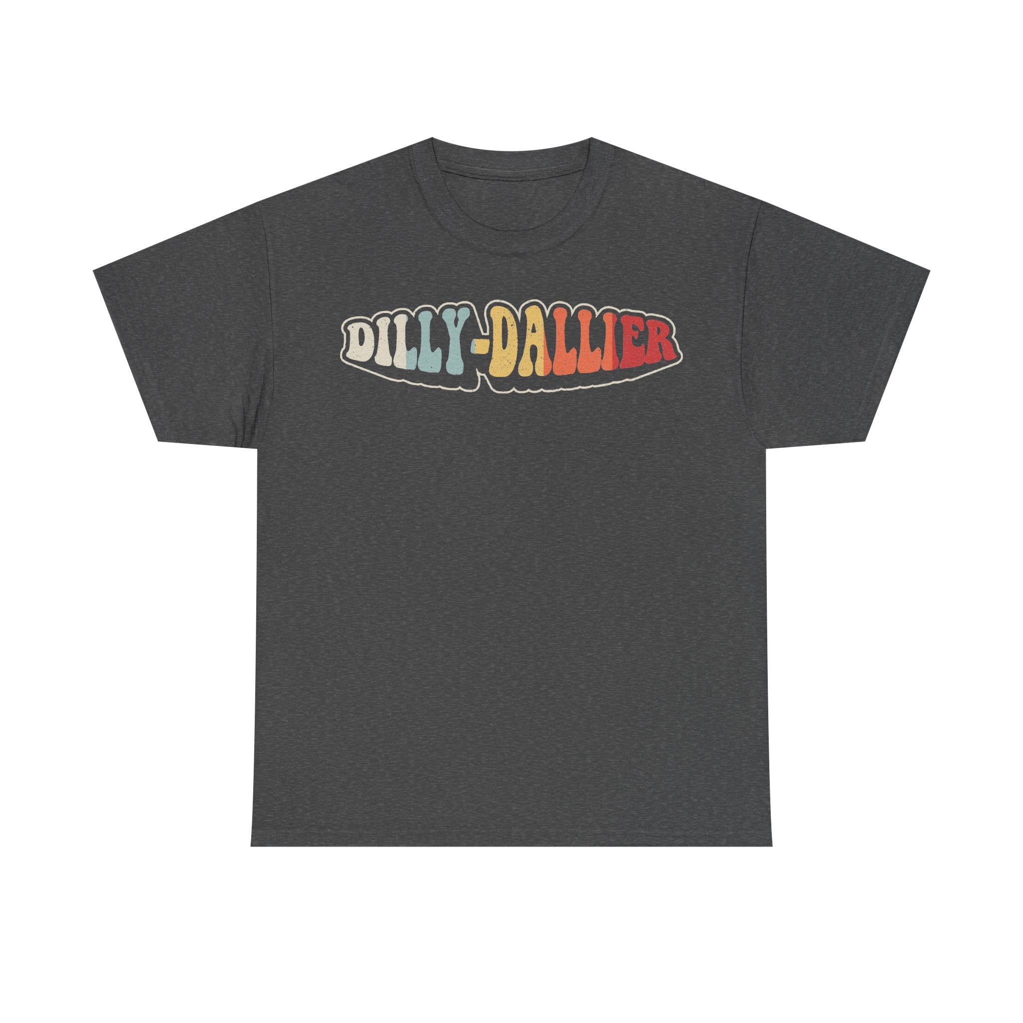 Dilly-Dallier Retro Band Tee With Multicolor Script On Black Cotton Shirt, 70s Vibe