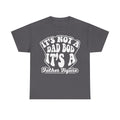 Gray T-shirt with a distressed white shield graphic reading It's Not A Dad Bod It's A Father Figure