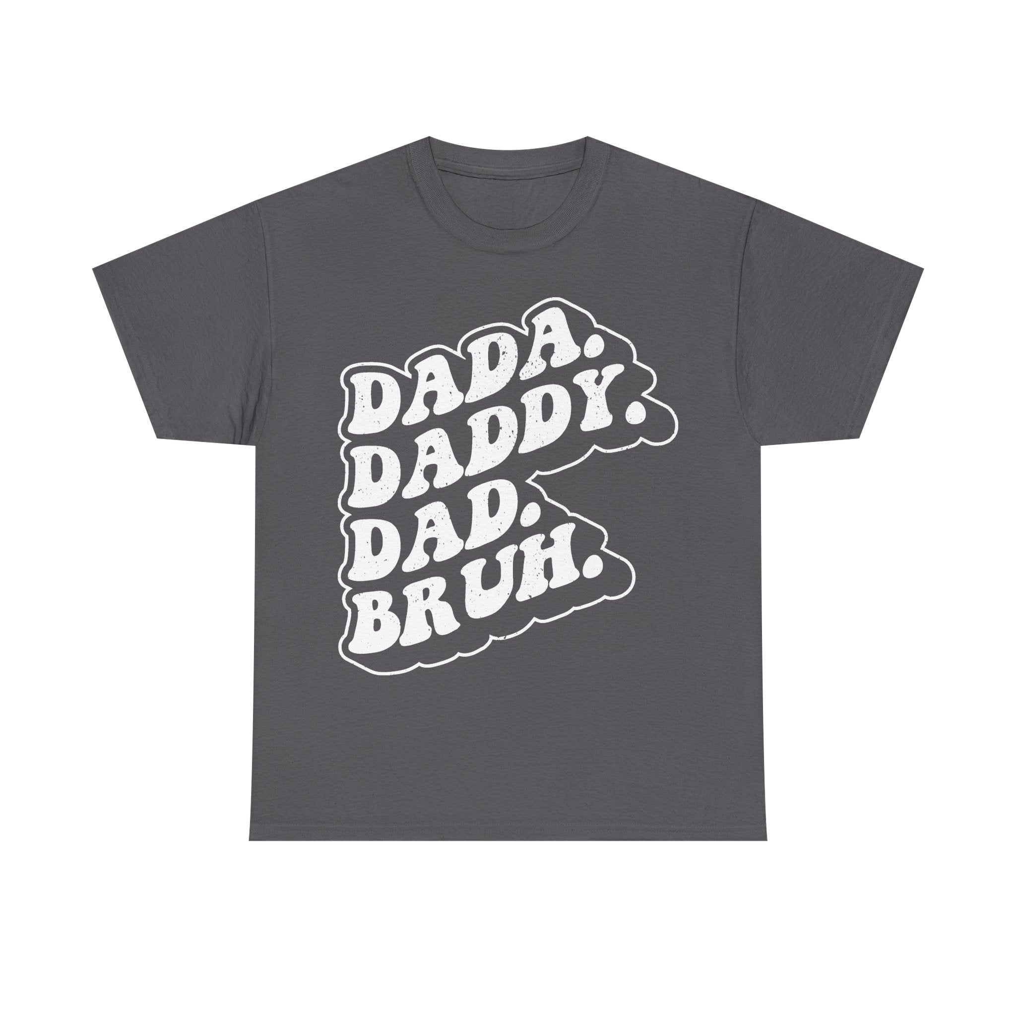 Bold Front Print Black Cotton Tee With Large Dad Stacked Retro Typography Across Chest