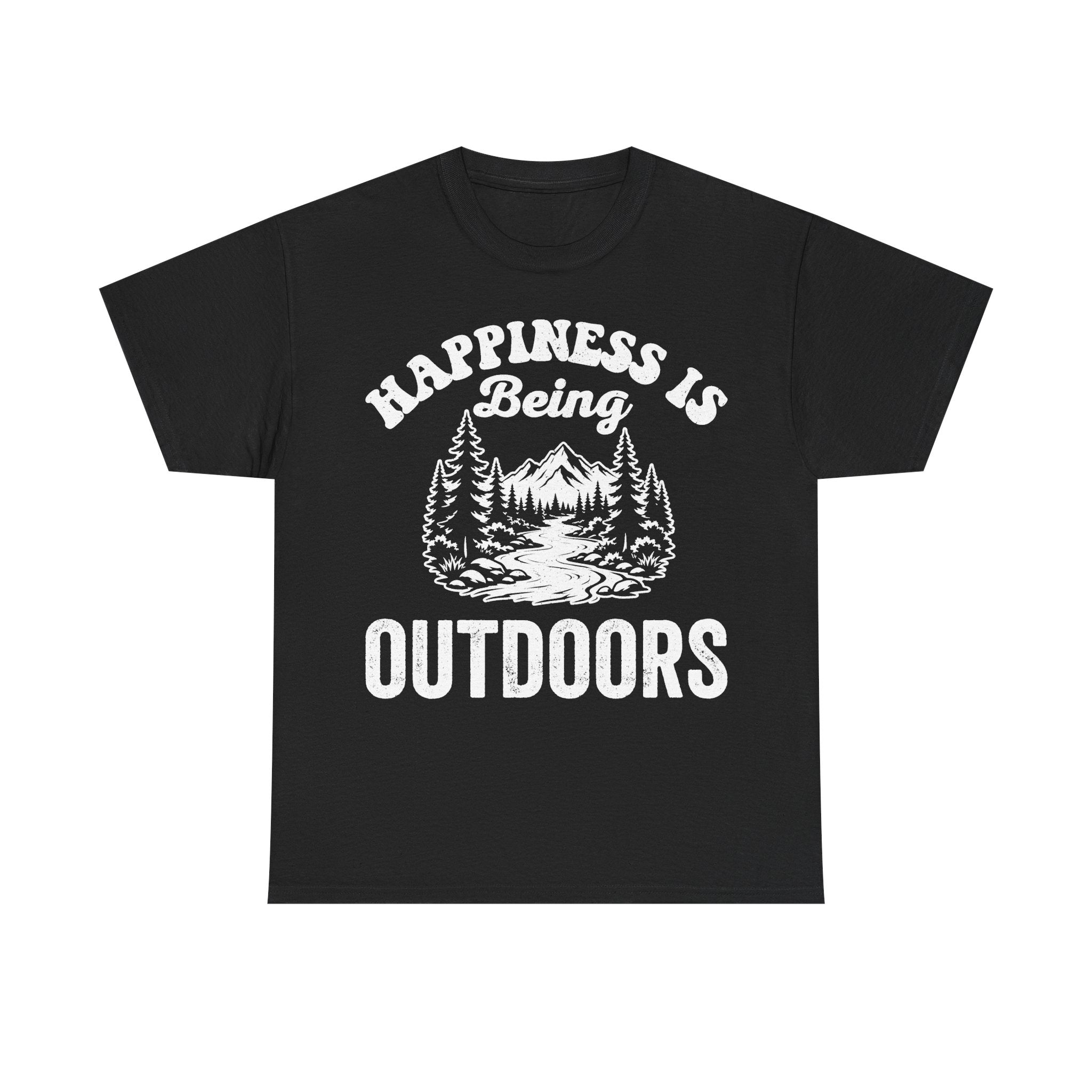 Outdoors Theme T Shirt With Happiness Is Being Outdoors Mountain Forest Vintage Distressed Print