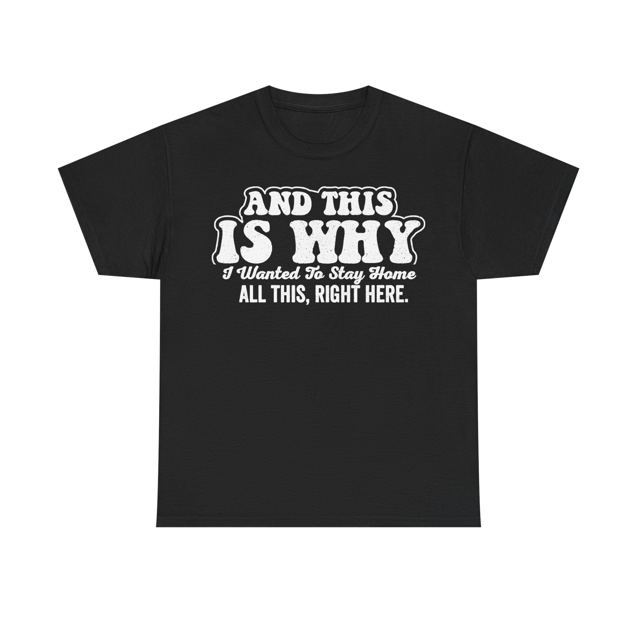 And This Is Why I Wanted To Stay Home All This Right Here Distressed White Text On Black Shirt