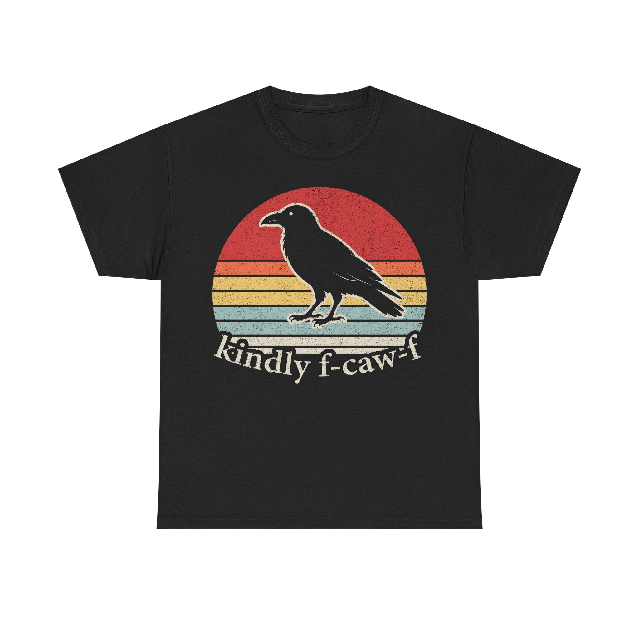 Raven Retro Tee — "Kindly F-caw*f" Vintage Sunset Graphic T-Shirt
