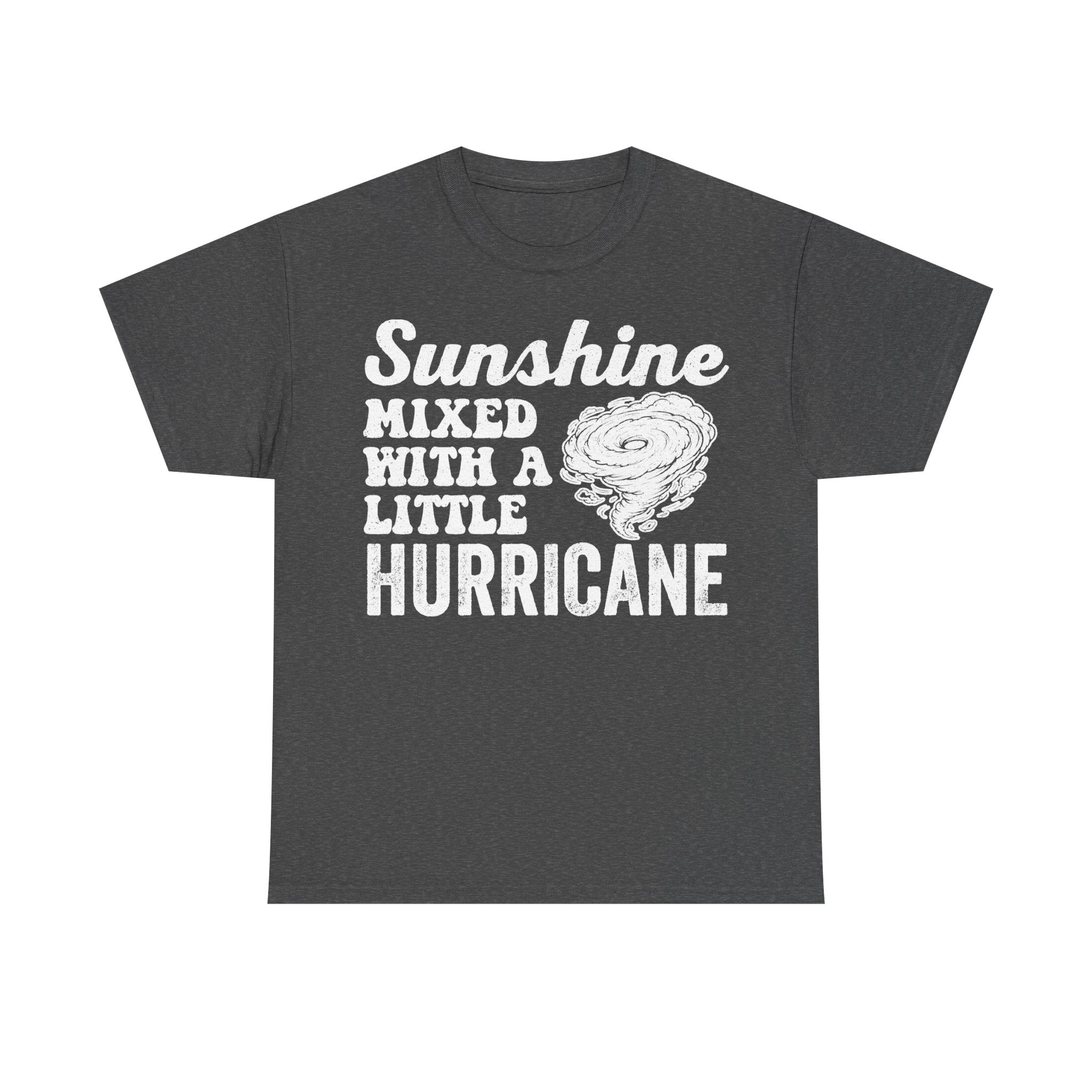 Sunshine Mixed With A Little Hurricane Distressed Text Tee With Wave Illustration