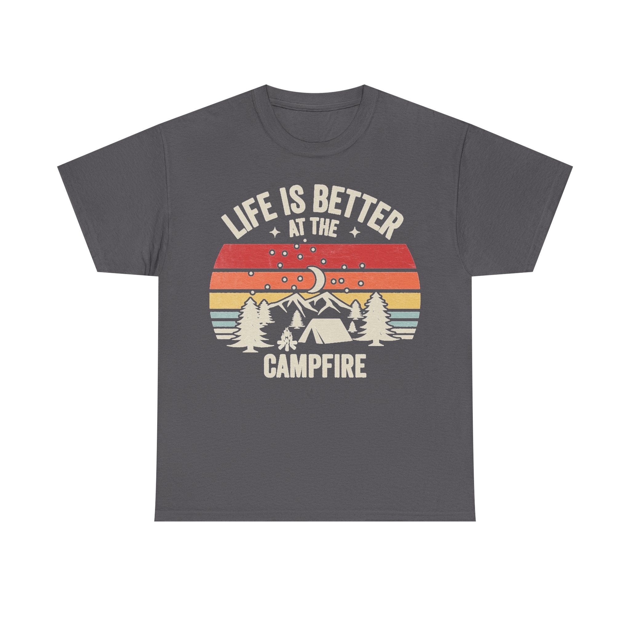 Life Is Better At The Campfire Retro Camping Sunset Scene T Shirt With Mountains