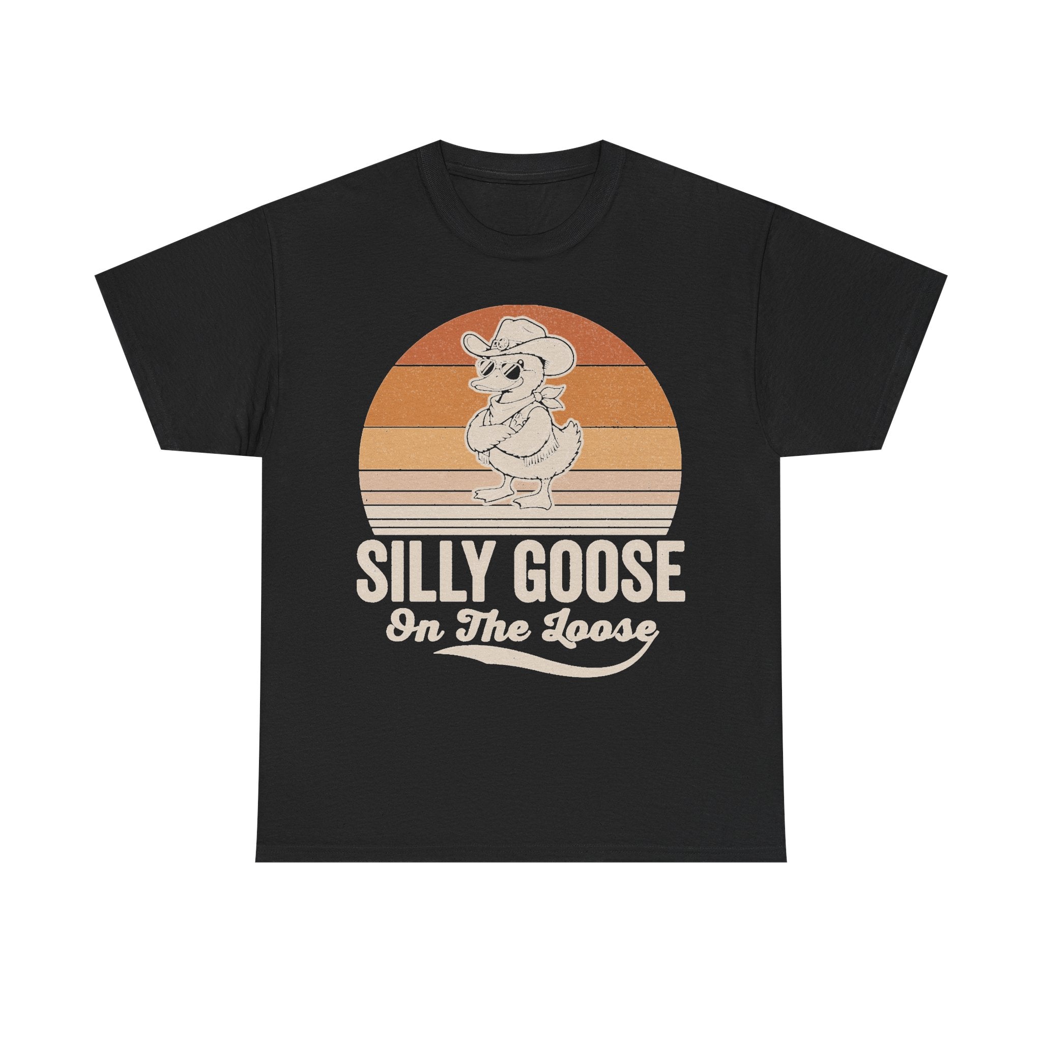 Silly Goose On The Loose Retro Sunset Cartoon Goose T Shirt For Animal Lovers And Fun