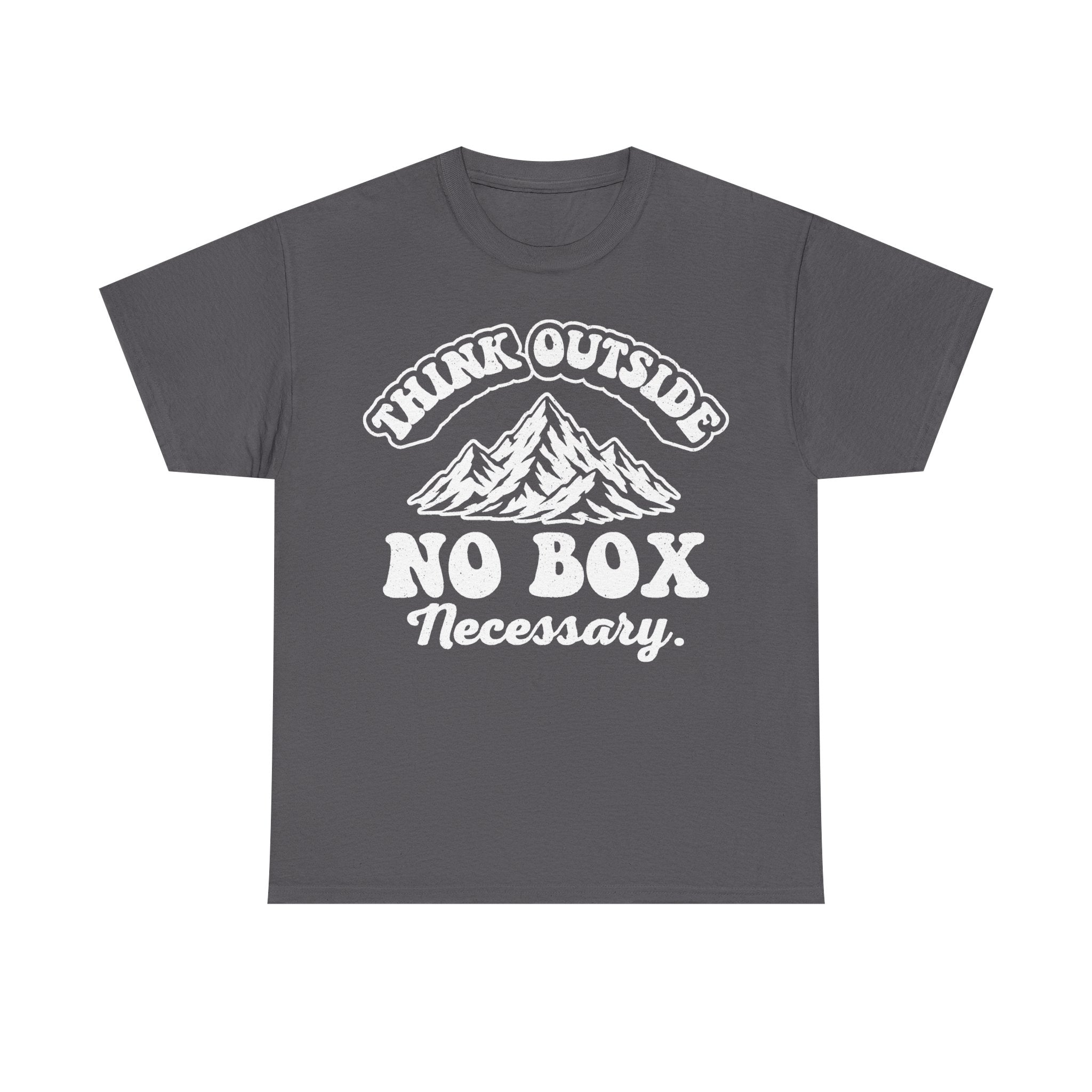 Think Outside The Box Mountain Design T Shirt No Box Necessary Black Distressed Print