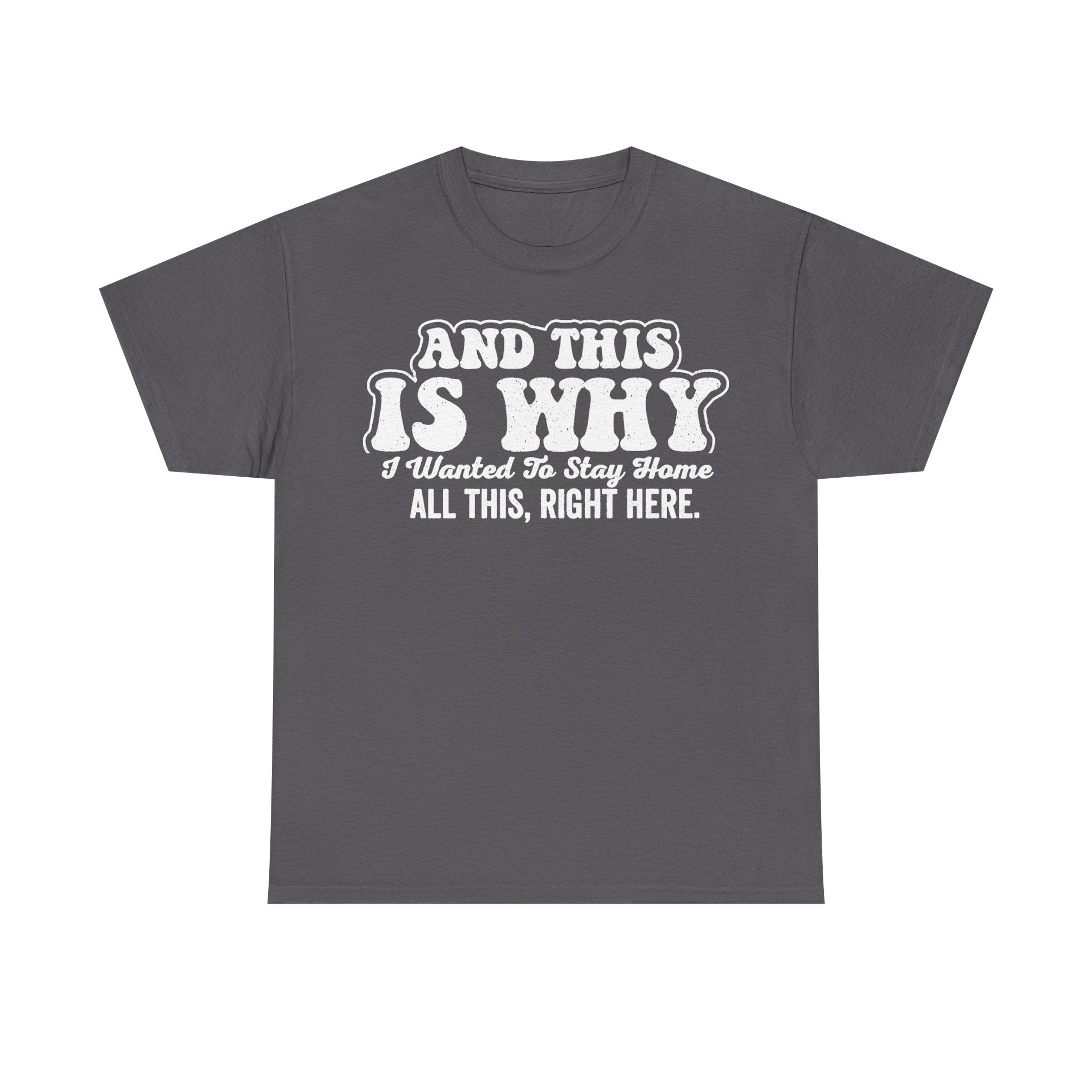 And This Is Why I Wanted To Stay Home All This Right Here Distressed White Text On Black Shirt