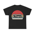 T-shirt, black with retro sunset graphic and Introverting In Progress text