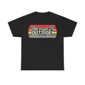 T-shirt black with retro sunset stripes and bold Too Peopley Outside text