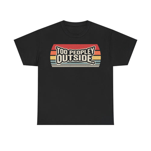 T-shirt black with retro sunset stripes and bold Too Peopley Outside text