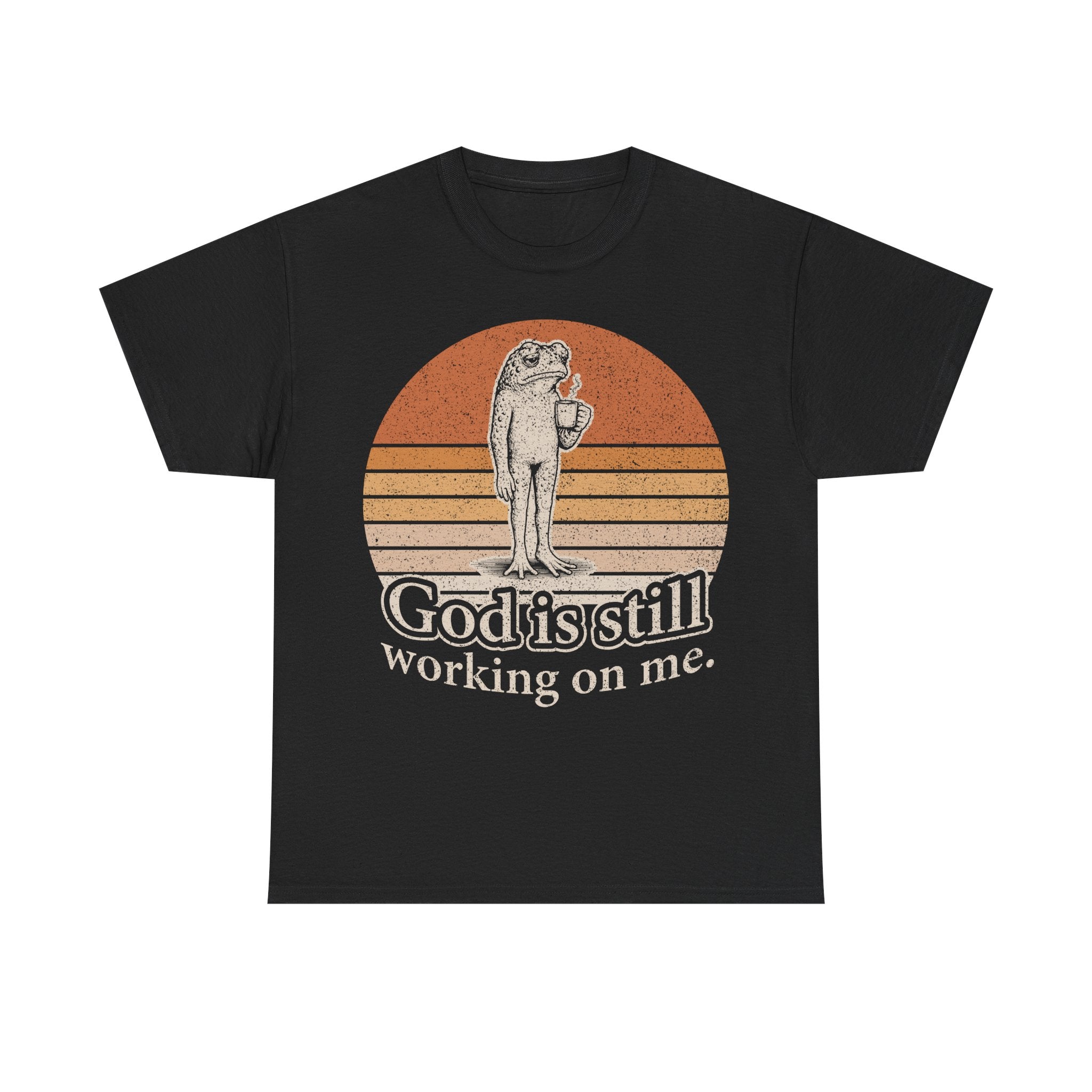 God Is Still Working On Me T-Shirt — Vintage Retro Faith Tee with Frog Graphic