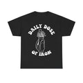 T-shirt, black with white vintage golf bag design and curved text Daily Dose Of Iron.