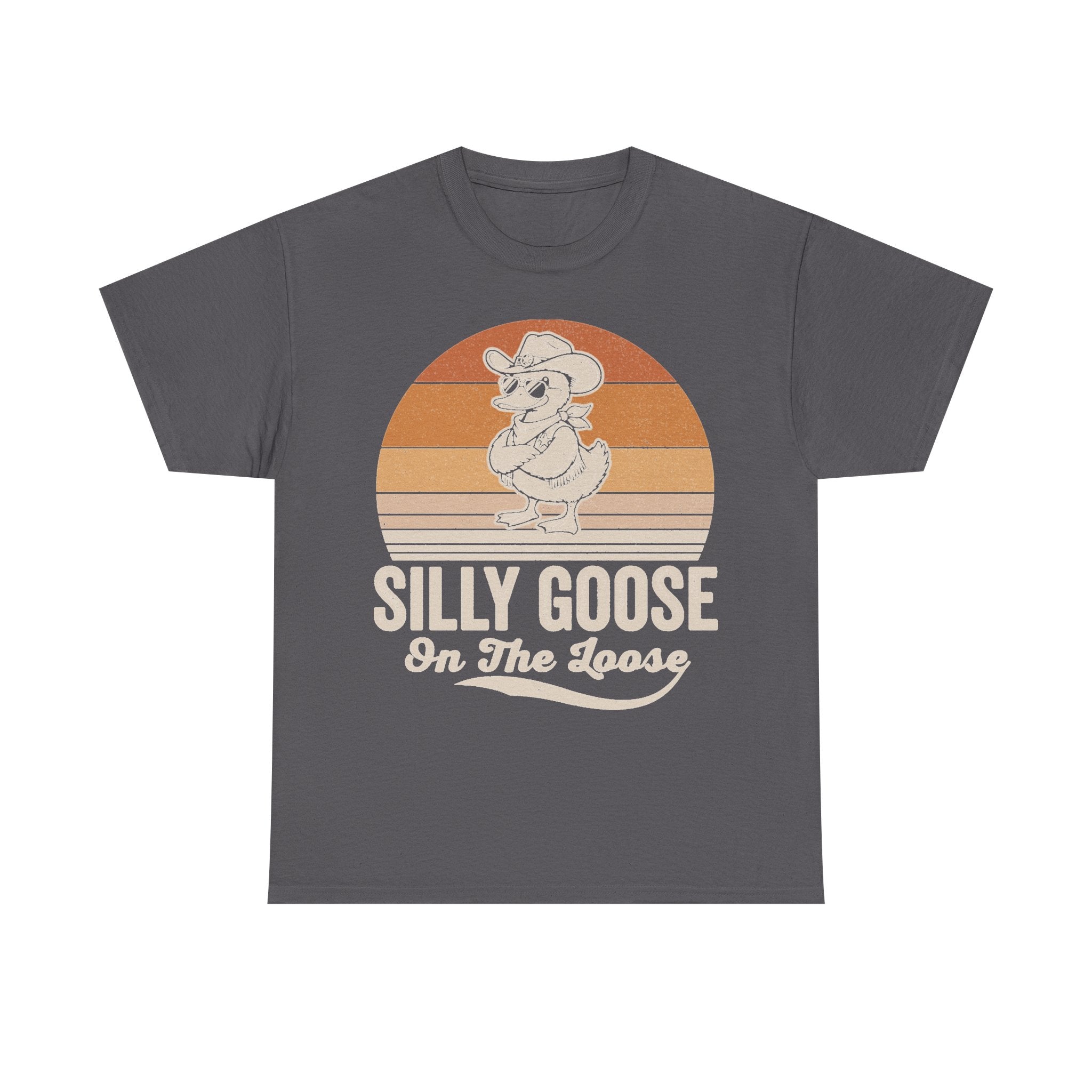 Silly Goose On The Loose Retro Sunset Cartoon Goose T Shirt For Animal Lovers And Fun