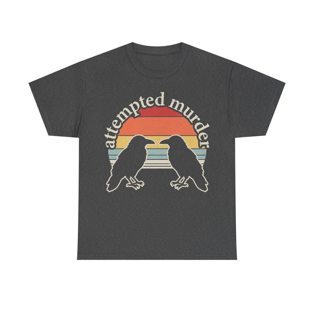 Attempted Murder Crows Vintage Sunset Circle Design On Black Shirt With Two Crows
