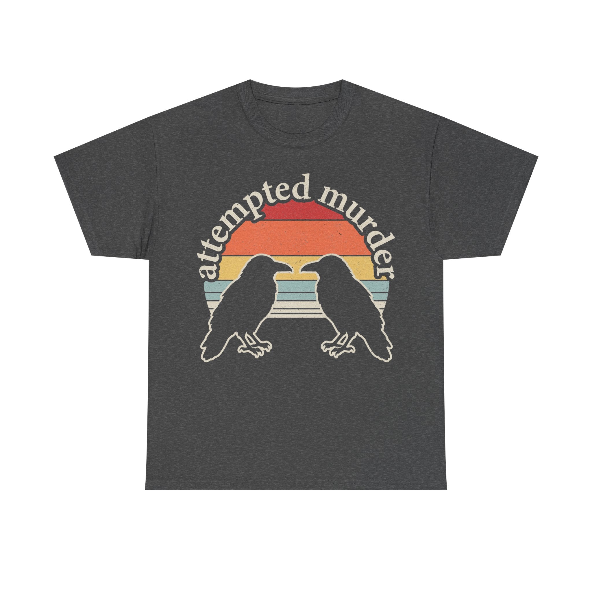 Attempted Murder Crows Vintage Sunset Circle Design On Black Shirt With Two Crows