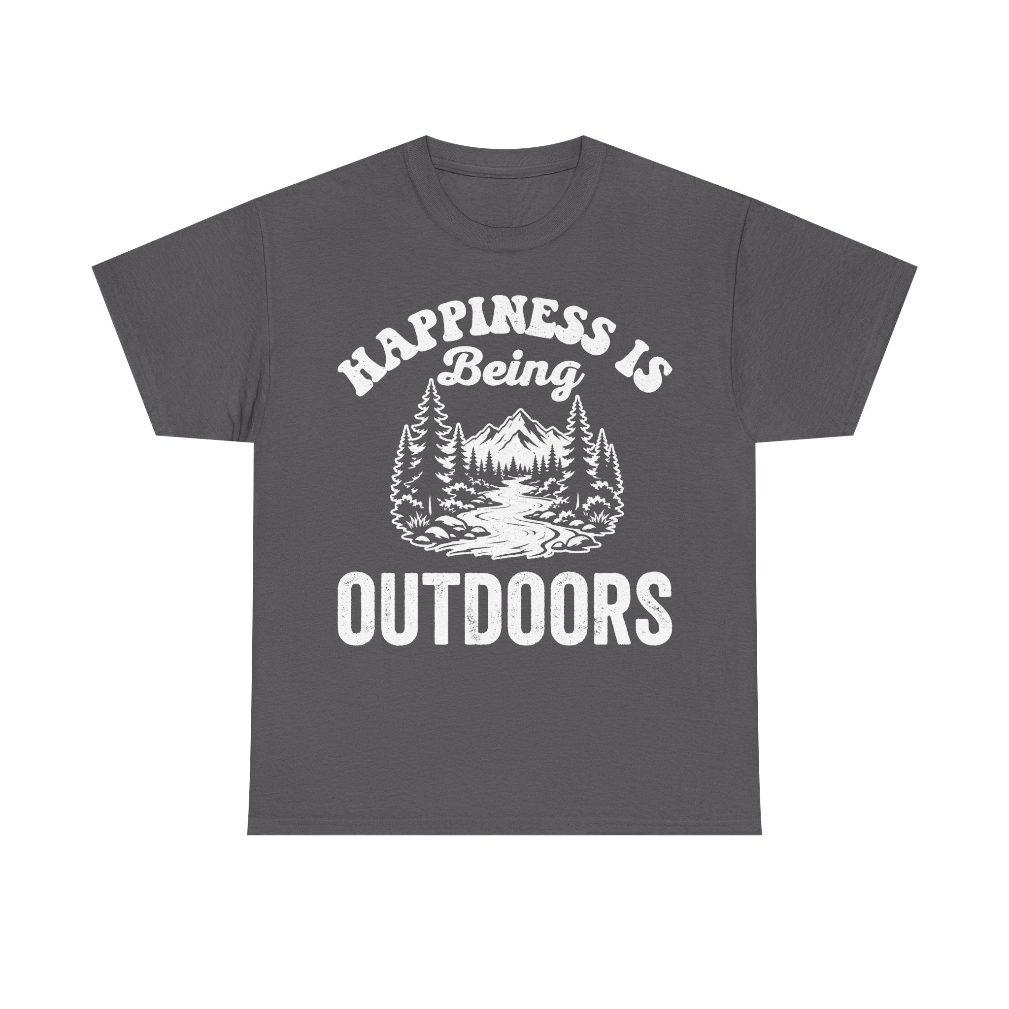 Outdoors Theme T Shirt With Happiness Is Being Outdoors Mountain Forest Vintage Distressed Print