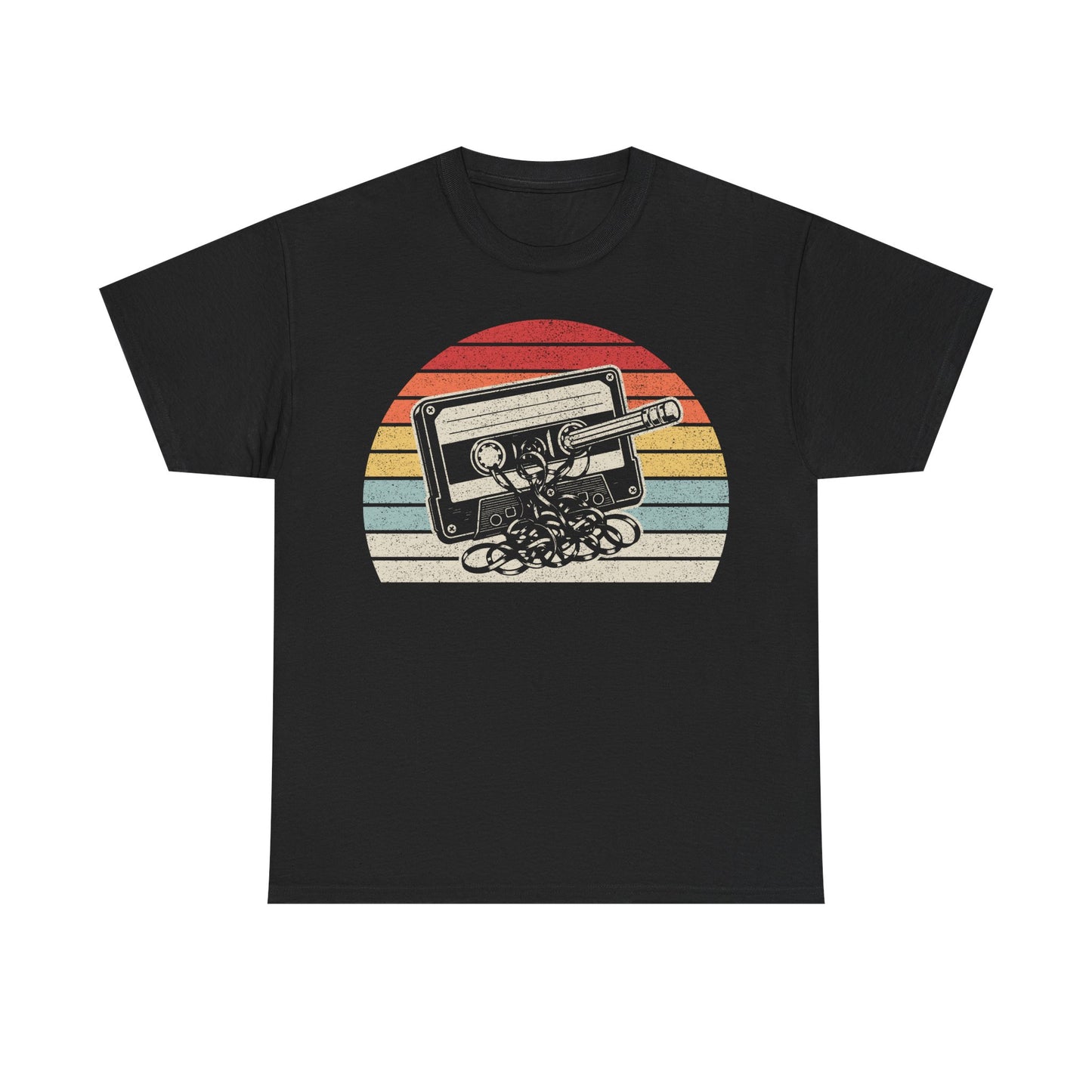 Retro cassette tape tee — Vintage Sunset Music T-shirt