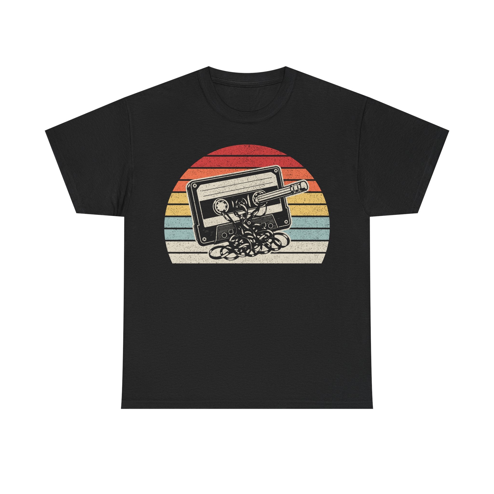 Retro Cassette Sunset T-Shirt — Vintage Music Tape Graphic Tee