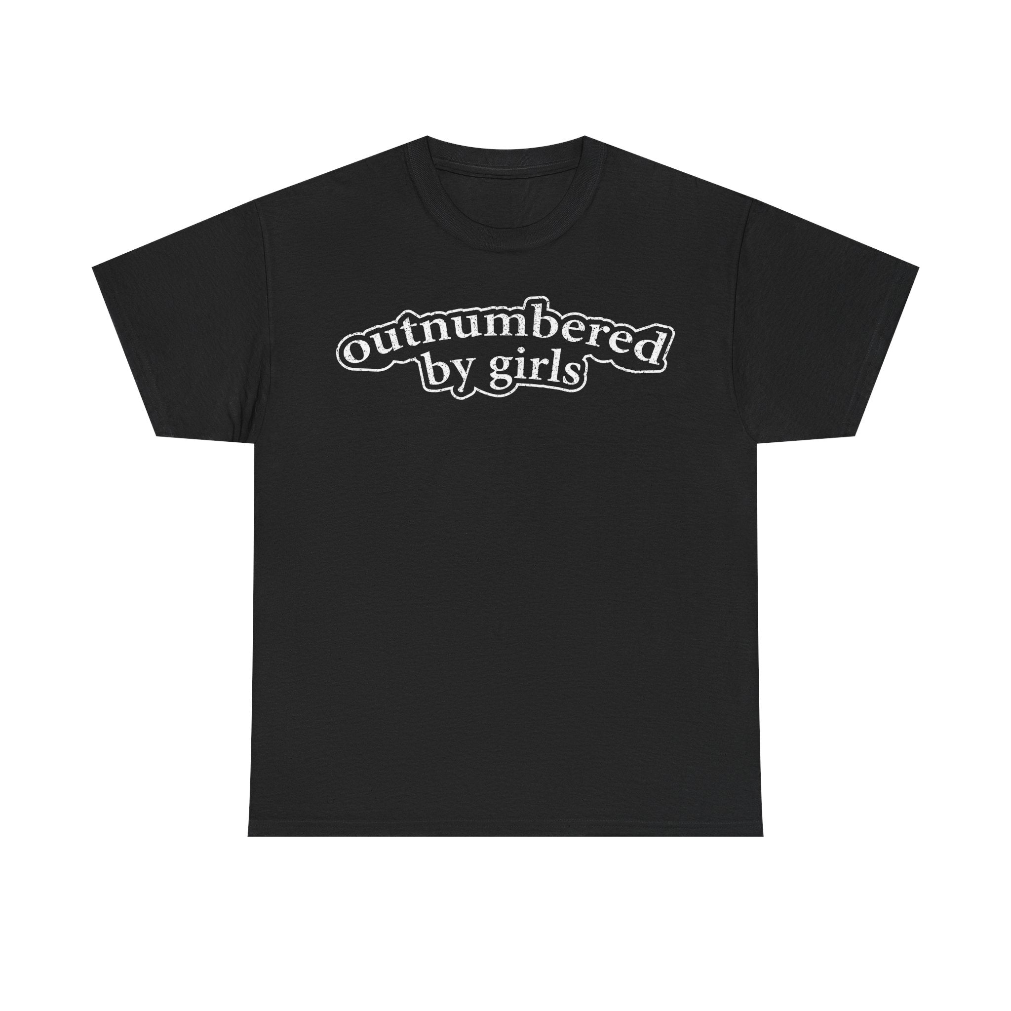 Outnumbered by Girls Tee — Vintage Script Graphic T-Shirt