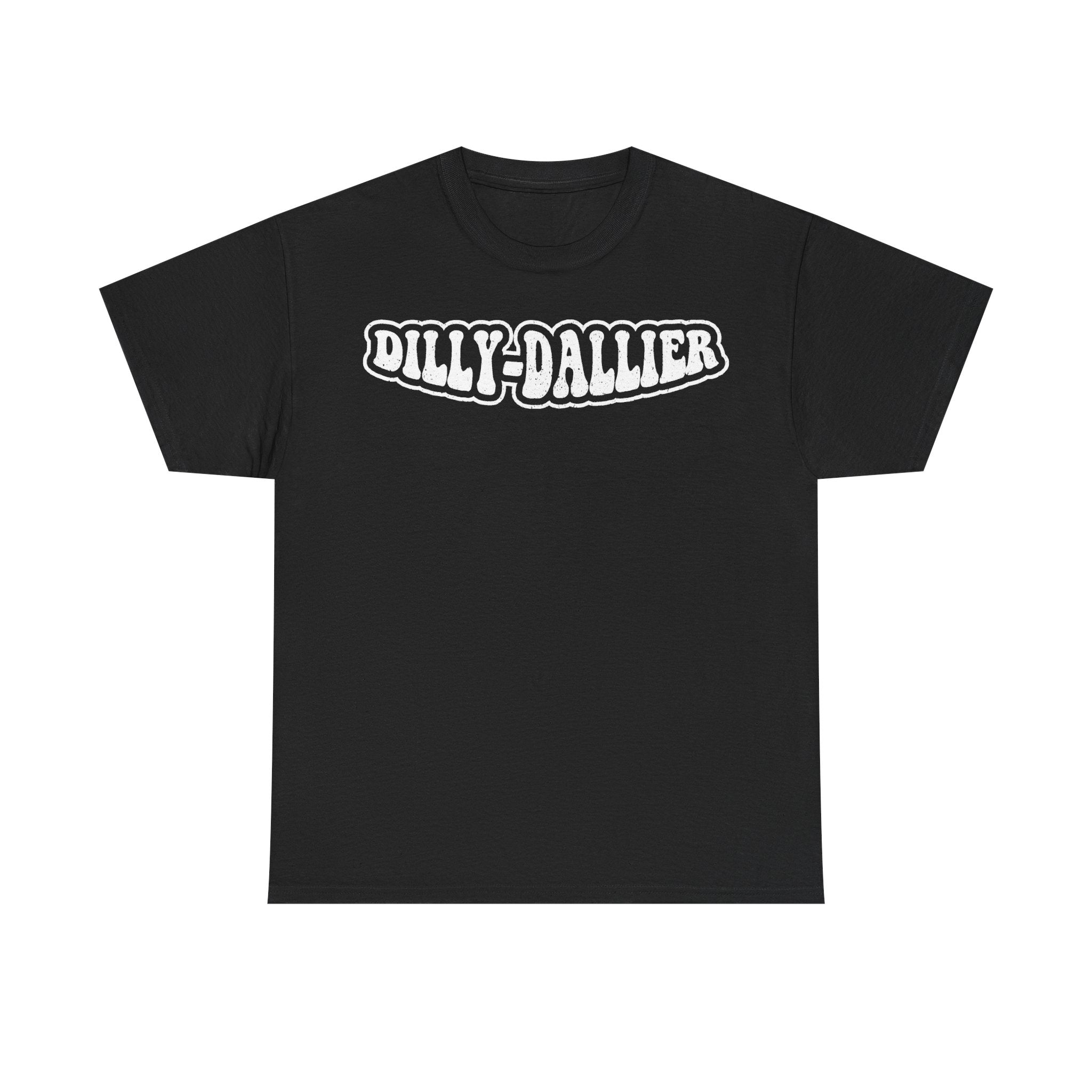 Dilly-Dallier Retro Bubble Text Tee Black T Shirt for Vintage Skate Streetwear Unisex Casual Wardrobe