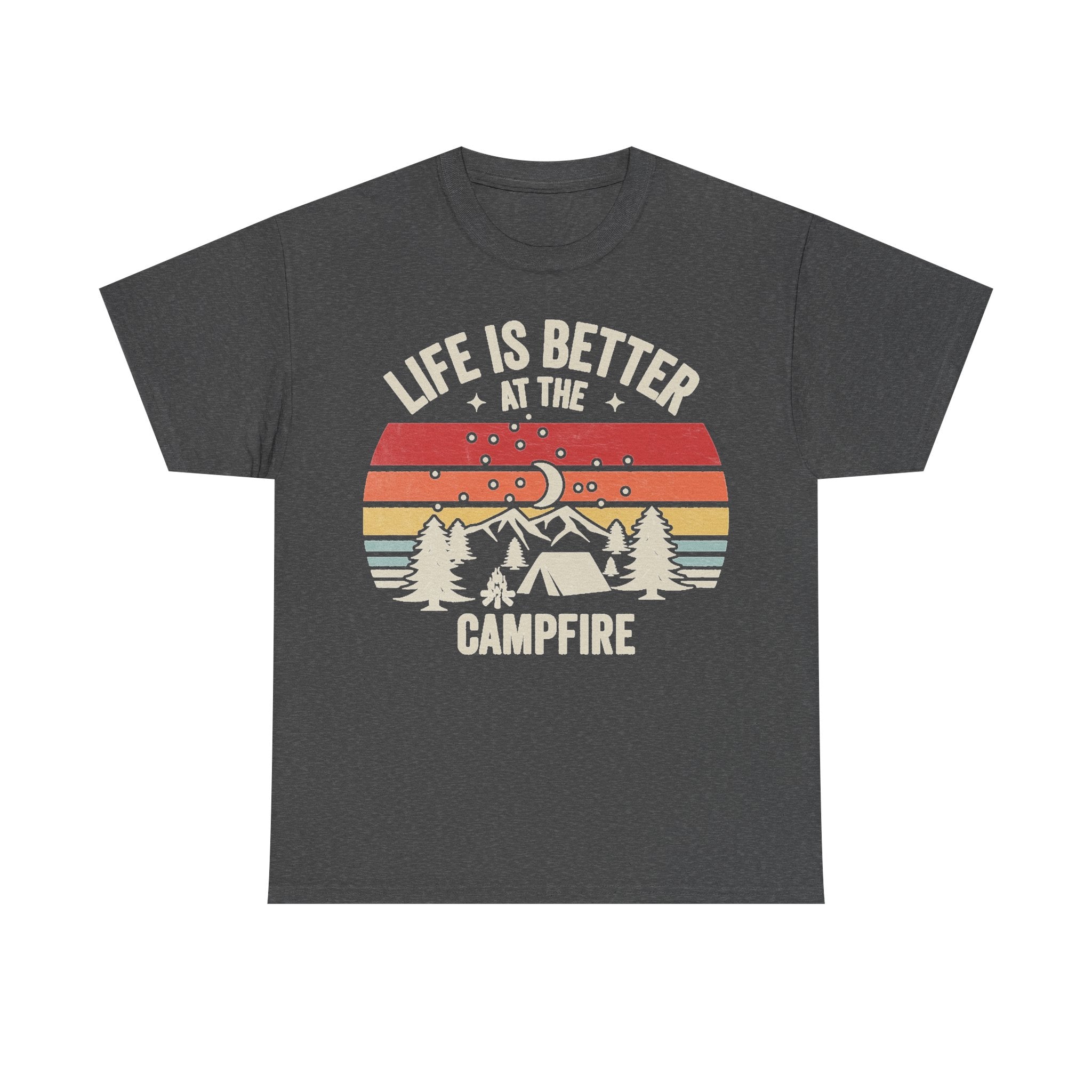 Life Is Better At The Campfire Retro Camping Sunset Scene T Shirt With Mountains