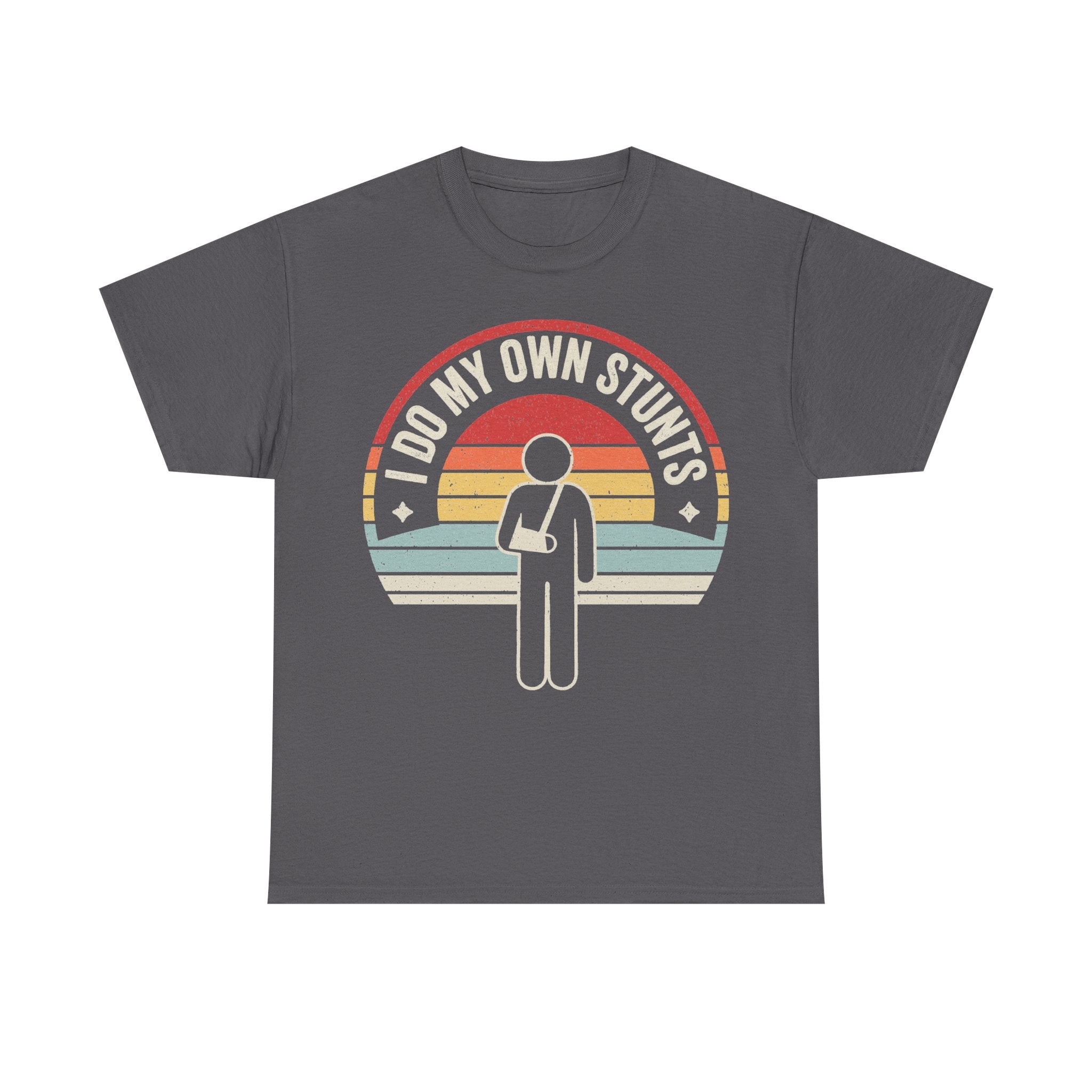 Do My Own Stunts Retro Circle Design With Vintage Sunset Colors On Black Unisex T Shirt With Statement Slogan