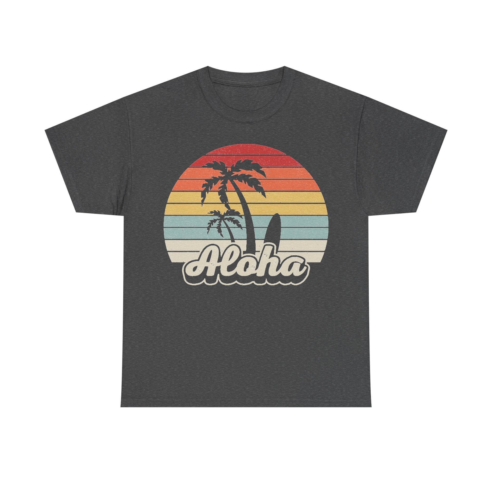 Vintage Aloha Palm Tree Sunset T Shirt With Retro Beach Vibe On Black Cotton Tee