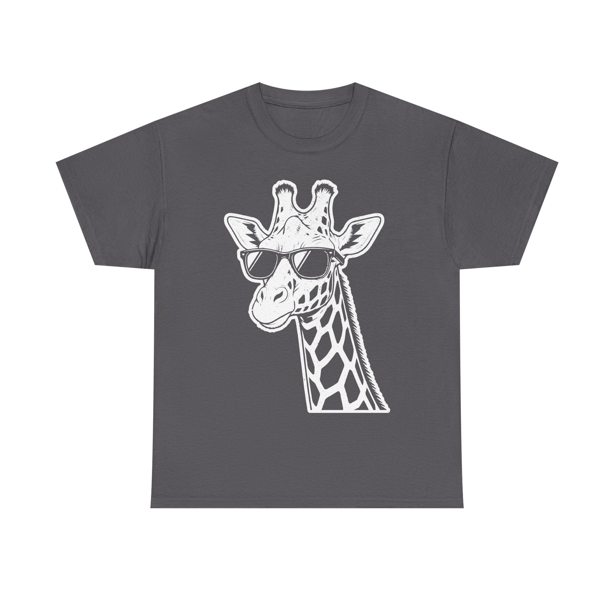 Giraffe With Sunglasses White Line Art On Black Shirt Tee For Animal Lovers Casual Wear