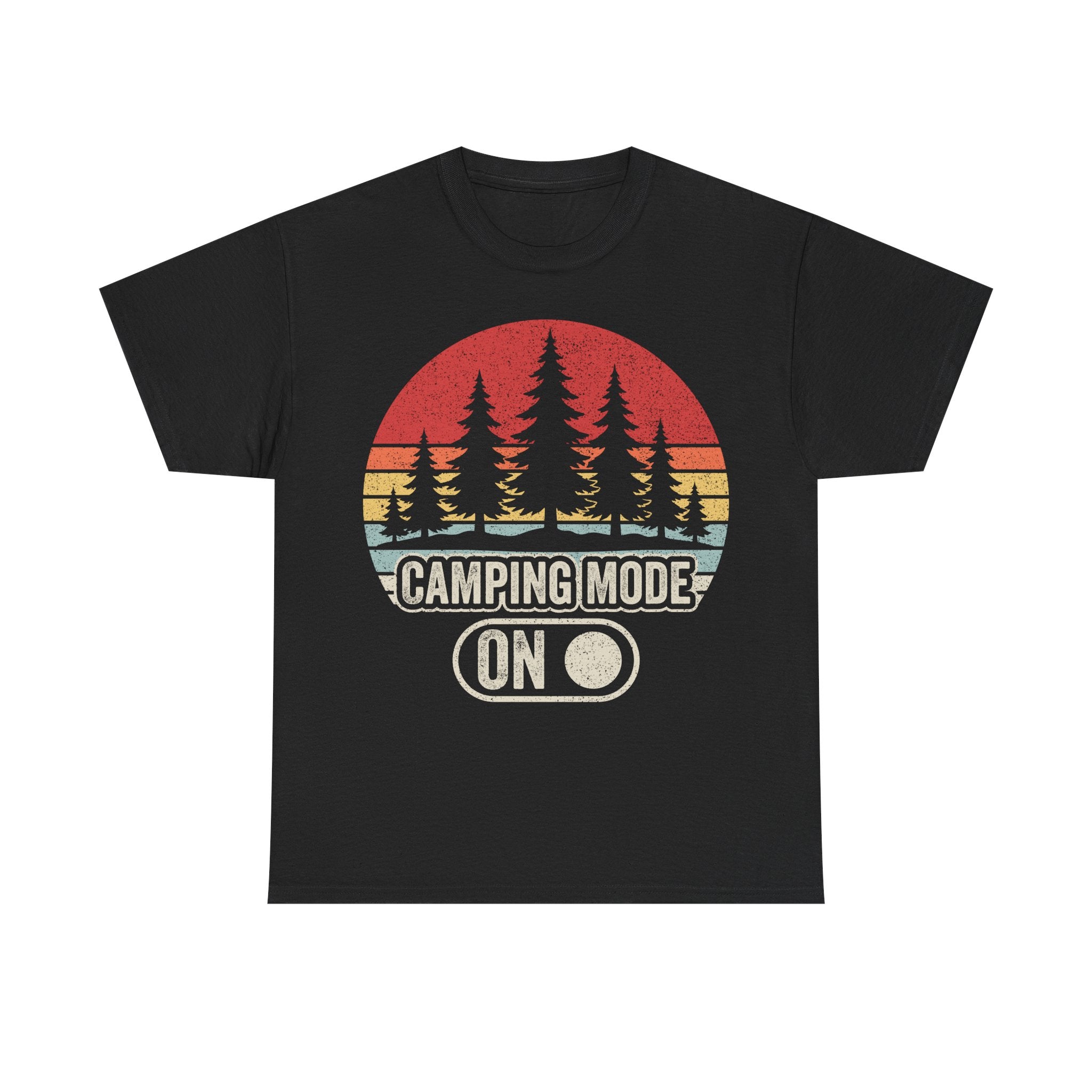 Camping Mode On T‑Shirt — Vintage Forest Sunset Camper Tee