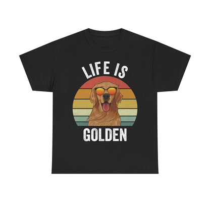 Life Is Golden Golden Retriever T-Shirt — Retro Sunset Dog Tee
