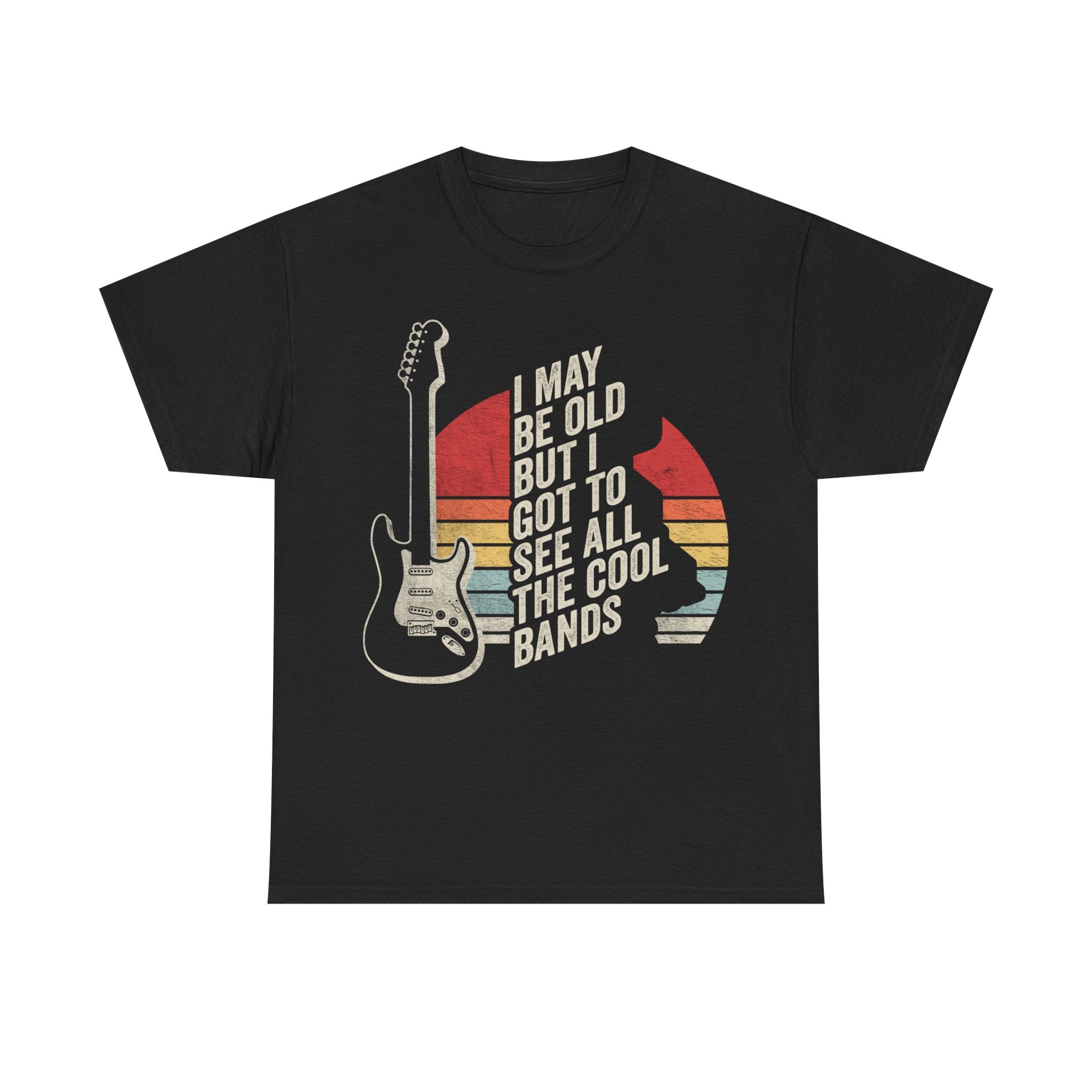 Retro Rock Guitar T-Shirt — "I May Be Old But I Got to See All the Cool Bands"