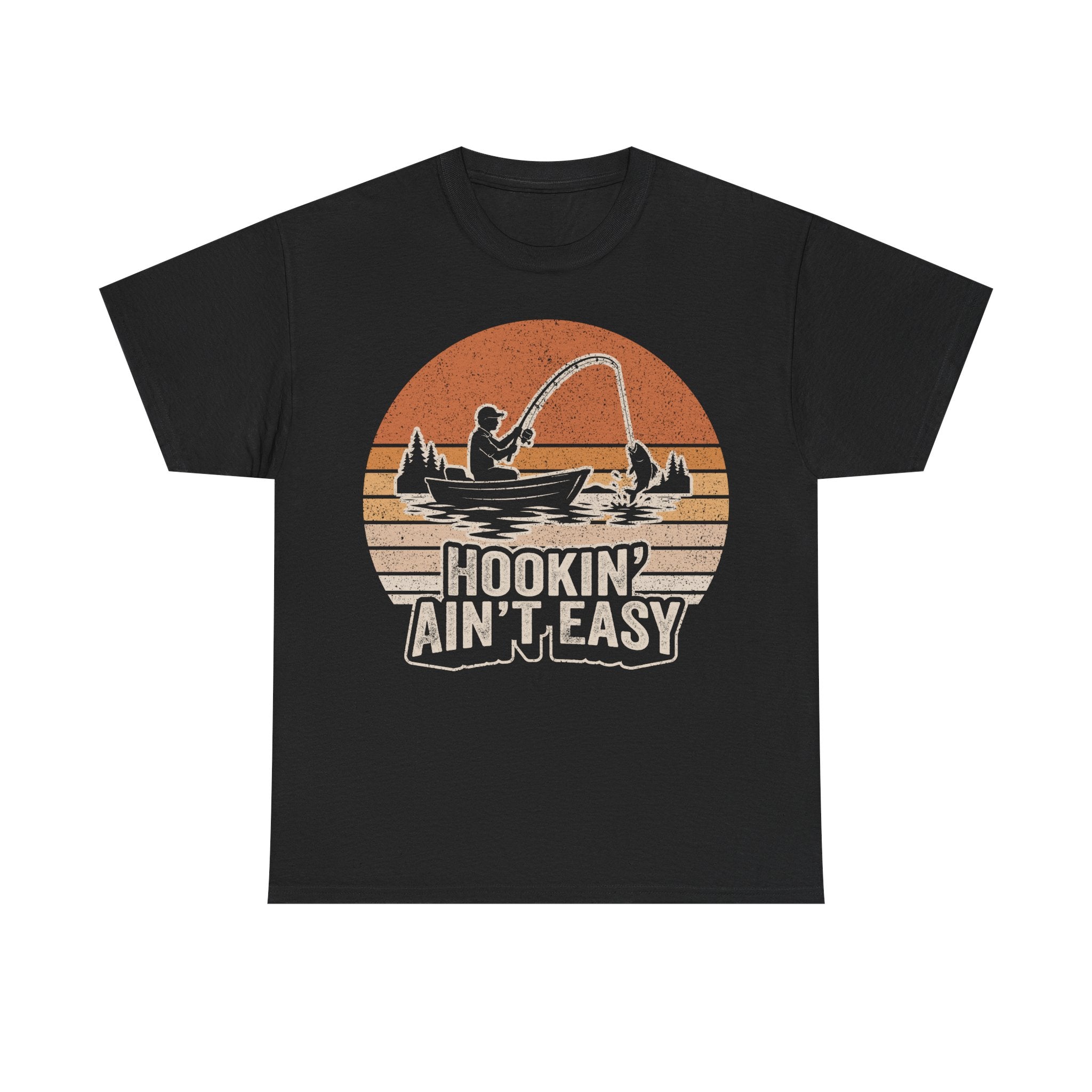 Fishing T-Shirt — "Hookin' Ain't Easy" Retro Boat Graphic
