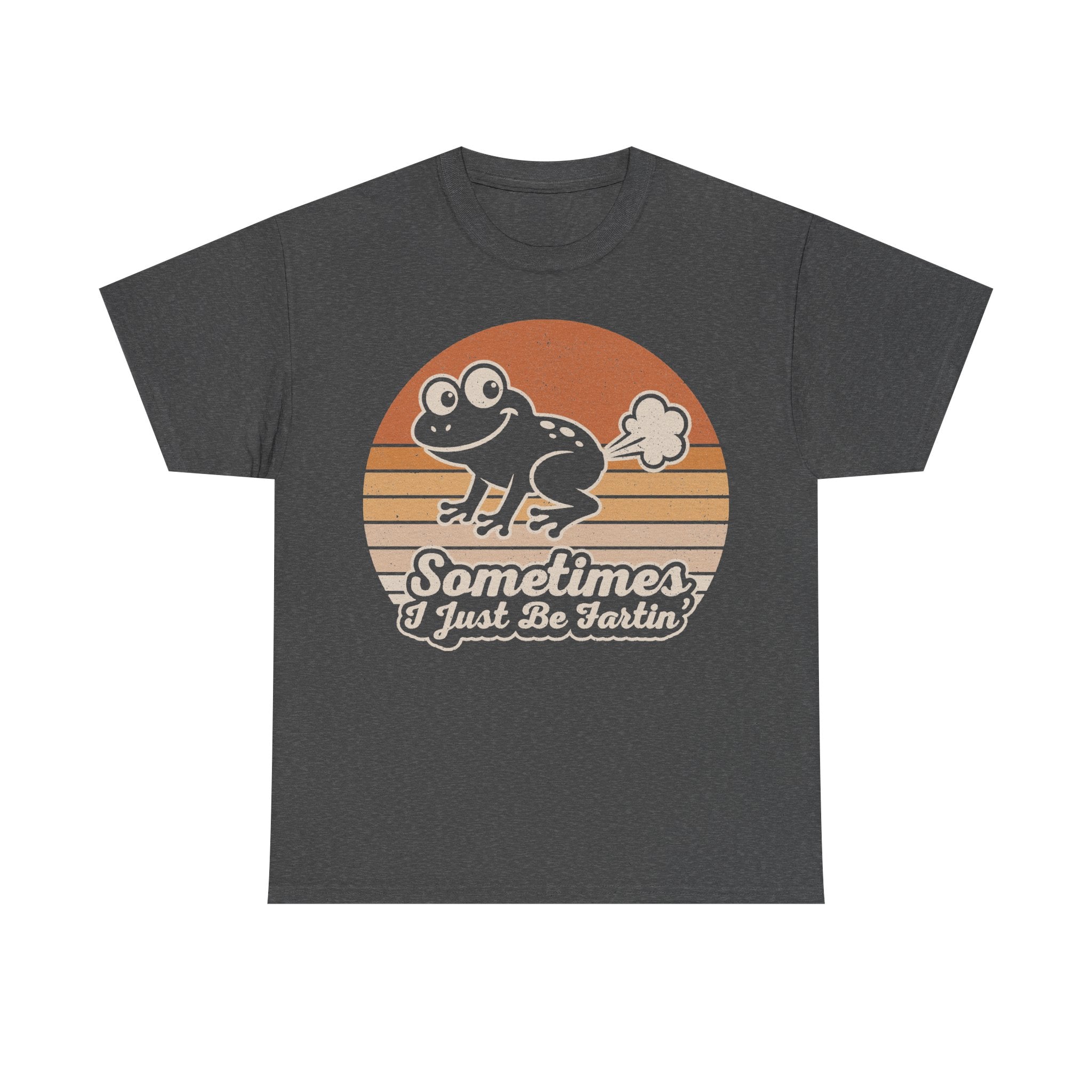 Funny Frog Retro Sunset Shirt Featuring Cheeky Farting Caption Sometimes I Just Be Fartin
