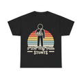 T-shirt, black, retro sunset graphic with a stick-figure and the bold I Do My Own Stunts text