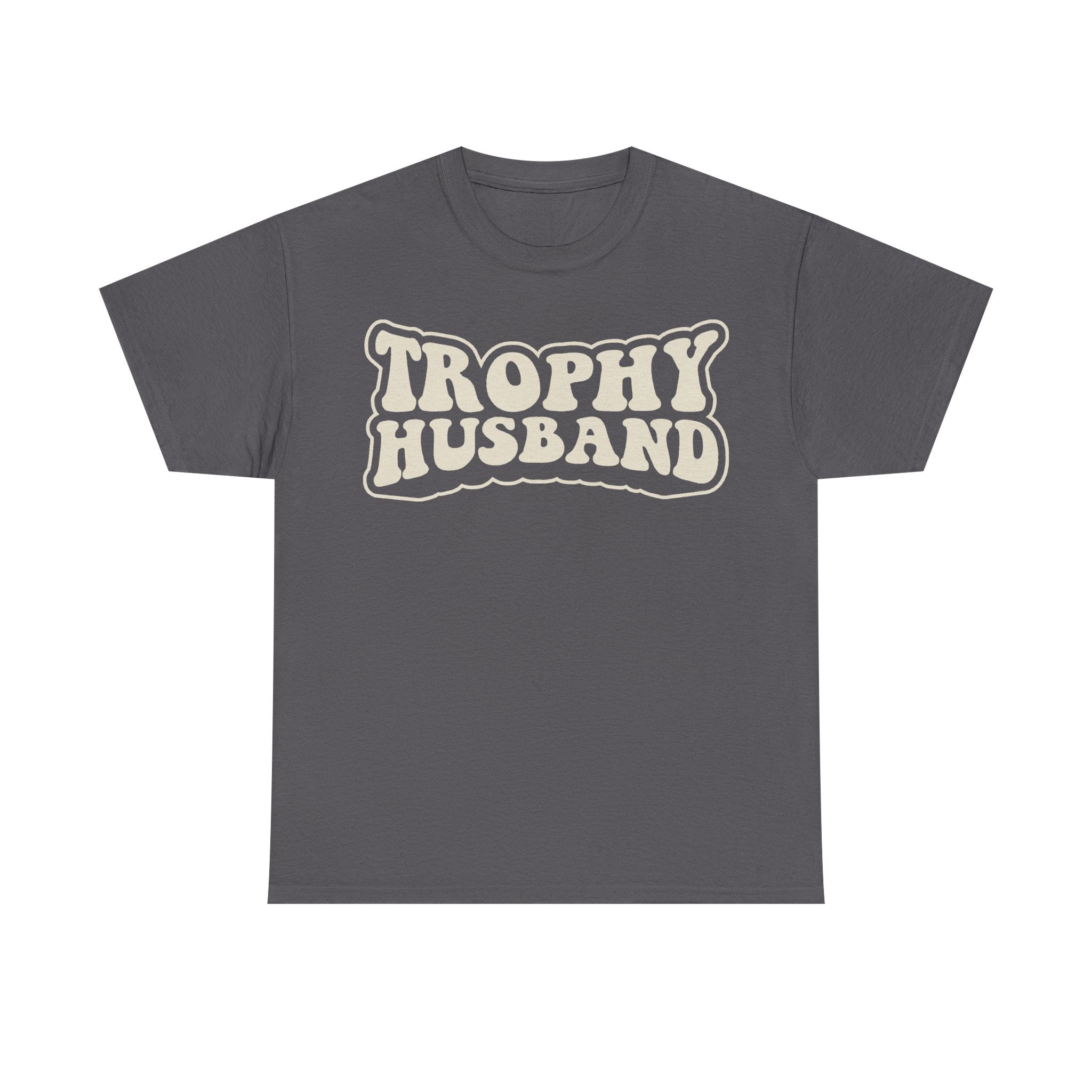 Vintage Trophy Husband Tee With Cream Retro Typography On Black Cotton Shirt Bold Center Chest Design