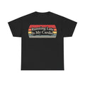 Black print T-shirt with vintage retro graphic and the phrase Running Late Is My Cardio.