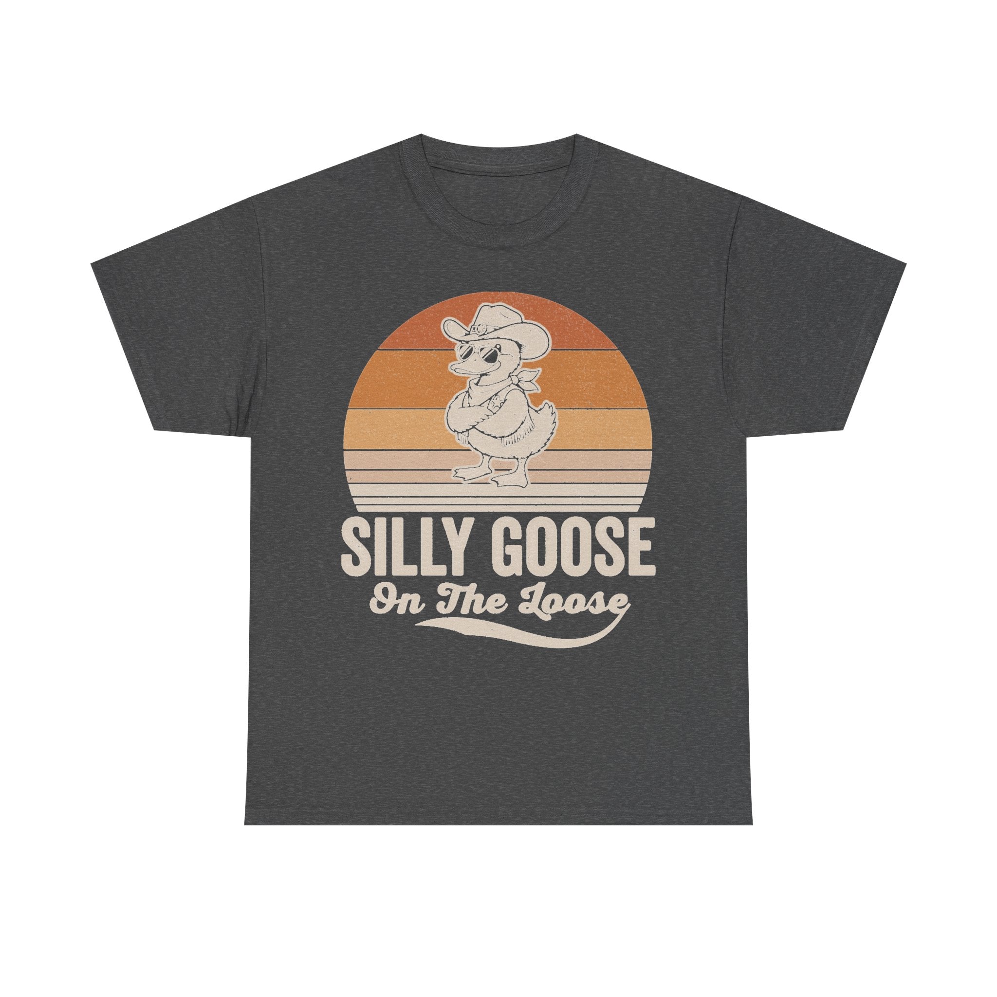 Silly Goose On The Loose Retro Sunset Cartoon Goose T Shirt For Animal Lovers And Fun