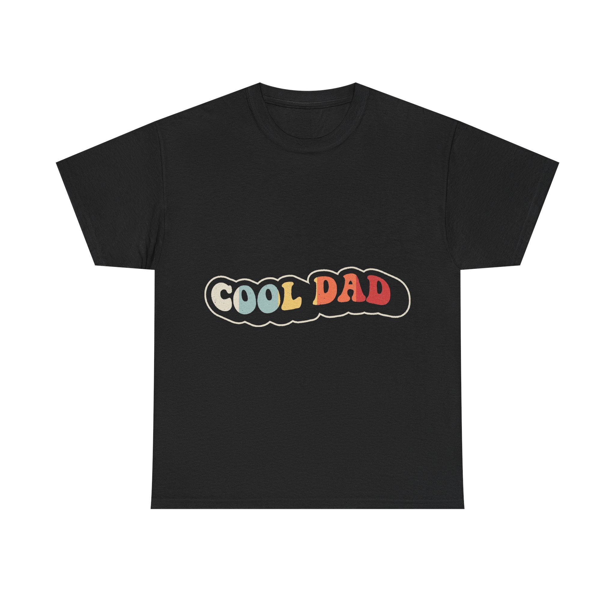T-shirt black retro rainbow COOL DAD typography with cloud outline on the center front