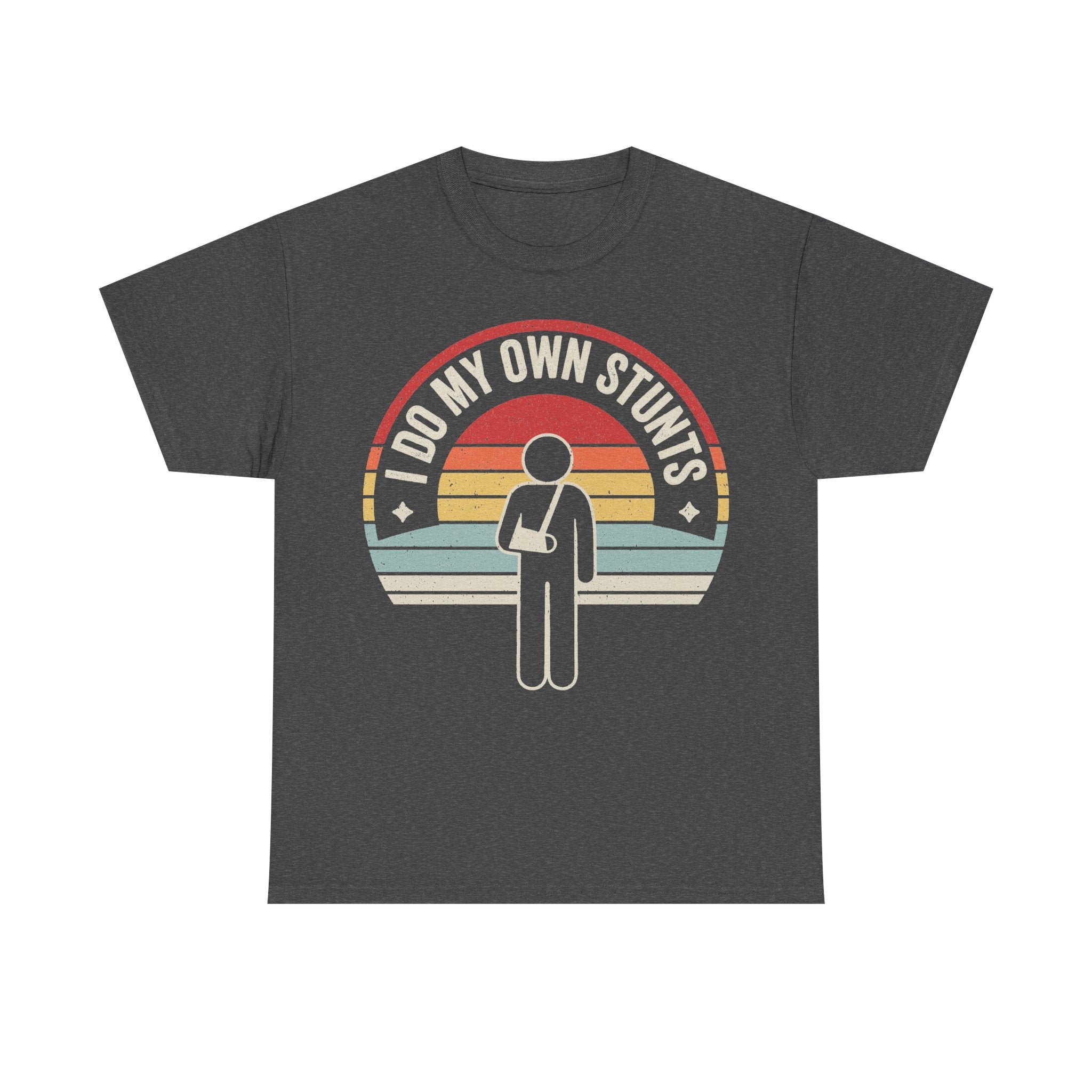 Do My Own Stunts Retro Circle Design With Vintage Sunset Colors On Black Unisex T Shirt With Statement Slogan