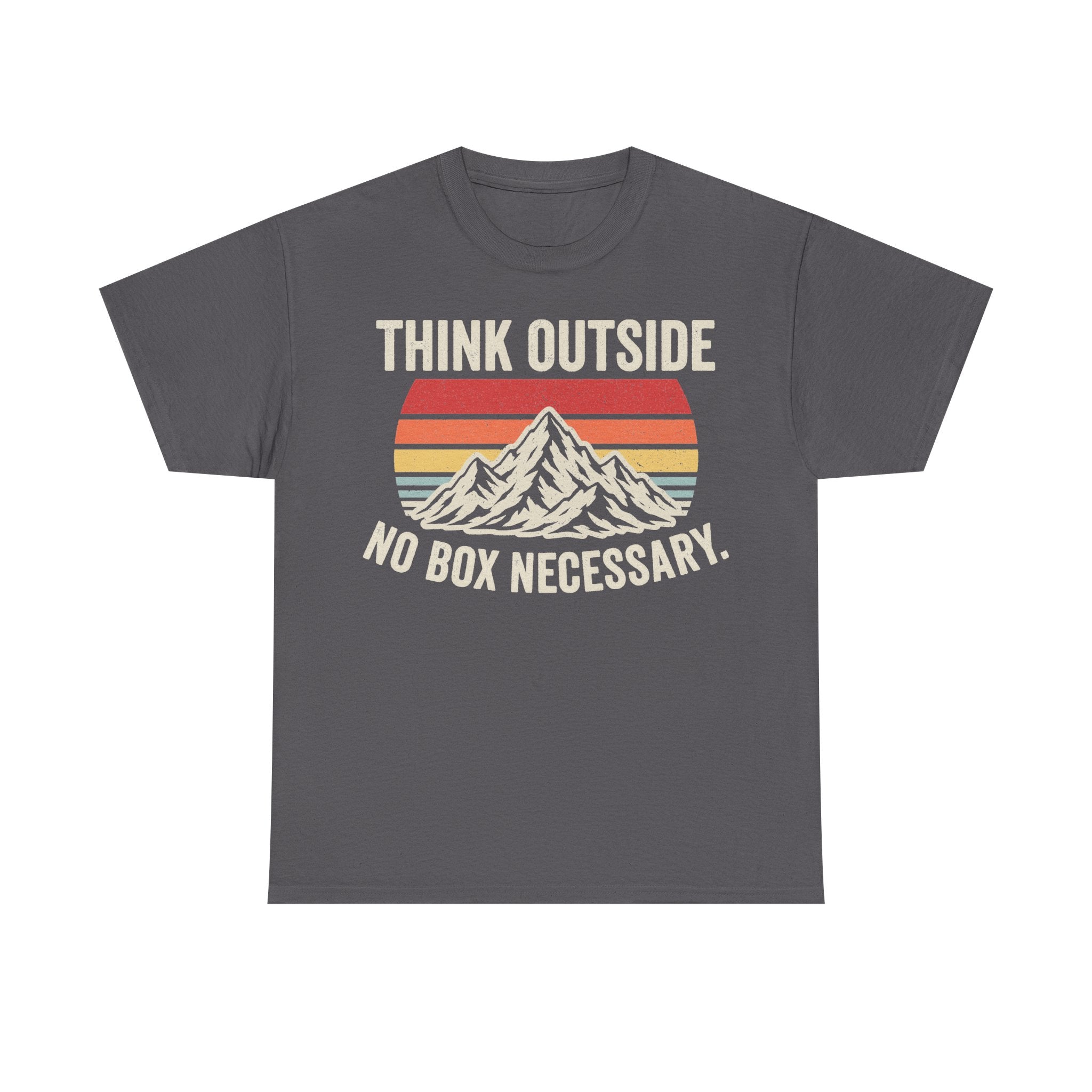 Think Outside Mountain Tee Retro Outdoor Shirt With Sunset Stripes No Box Necessary