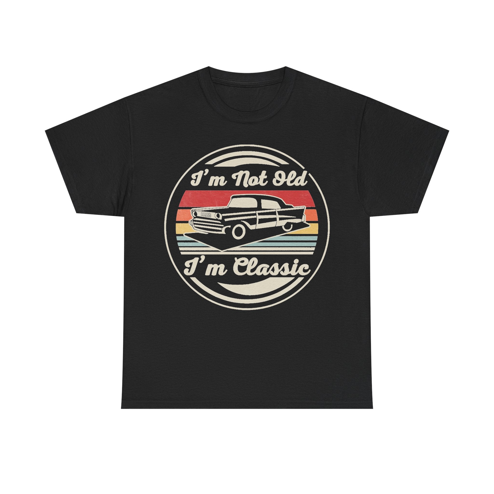 I'm Not Old I'm Classic Vintage Car Tee With Retro Sunset Circular Emblem For Car Lovers