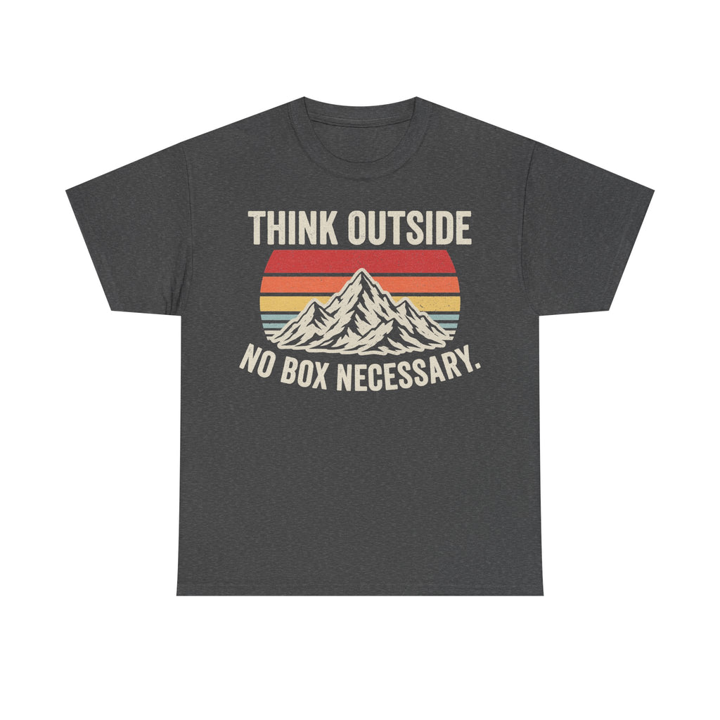Think Outside Mountain Tee Retro Outdoor Shirt With Sunset Stripes No Box Necessary