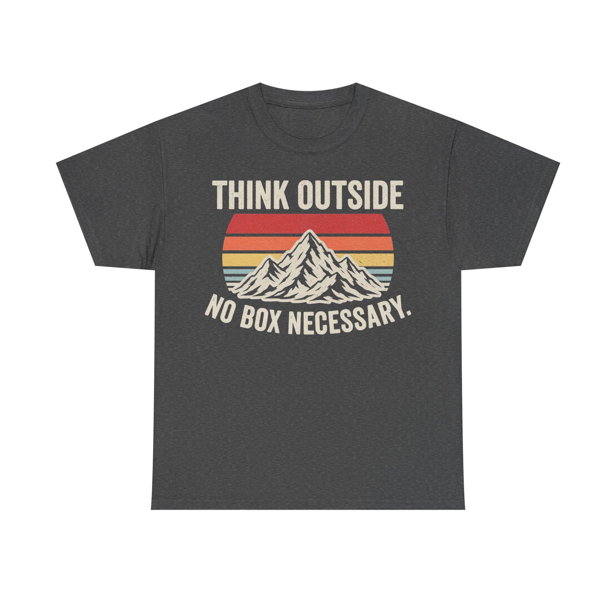 Think Outside Mountain Tee Retro Outdoor Shirt With Sunset Stripes No Box Necessary