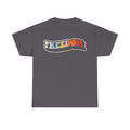 Gray unisex T-shirt with rainbow FREEDOM graphic on front.