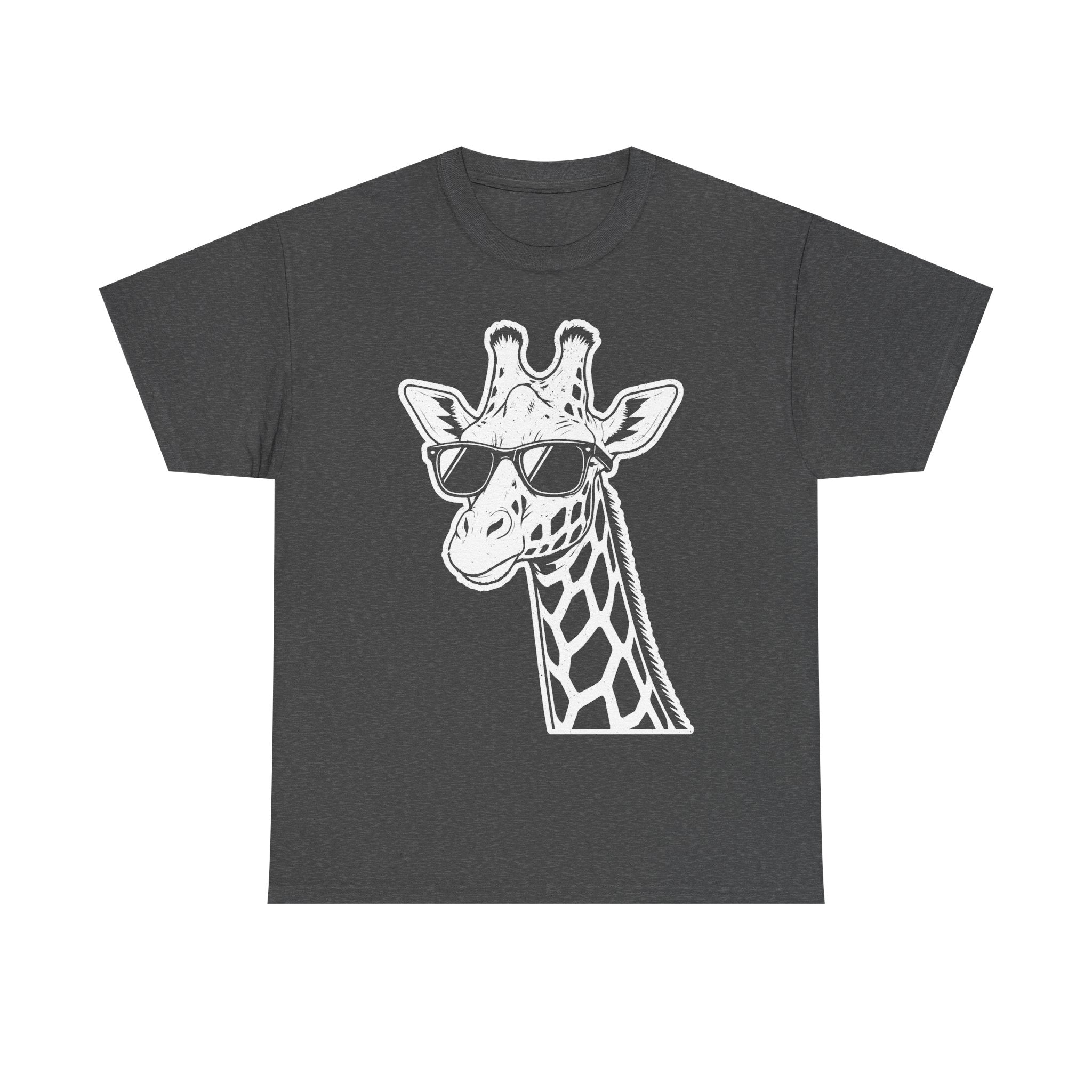 Giraffe With Sunglasses White Line Art On Black Shirt Tee For Animal Lovers Casual Wear